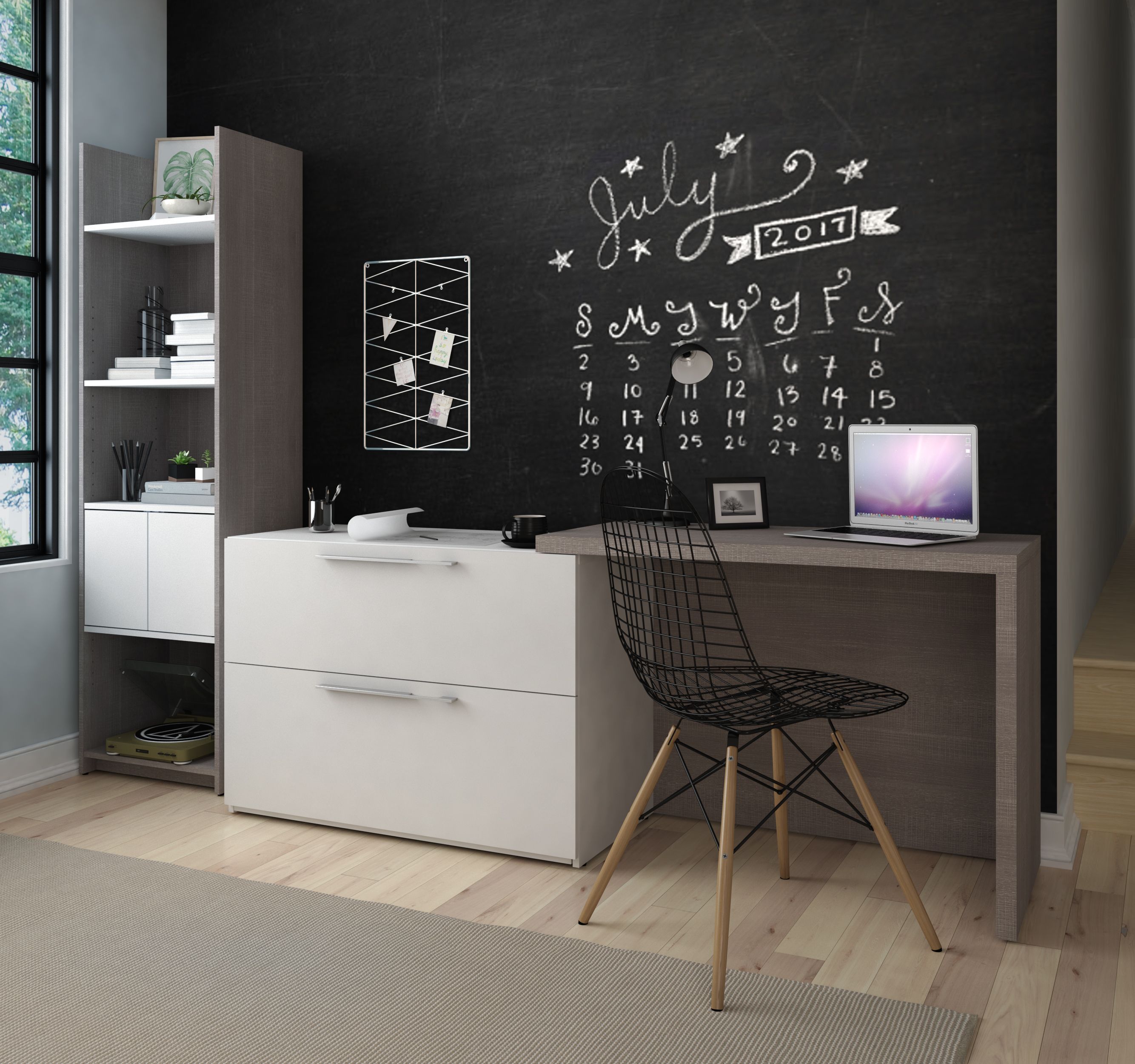 Small Space Bark Gray And White Sliding Computer Desk With 20