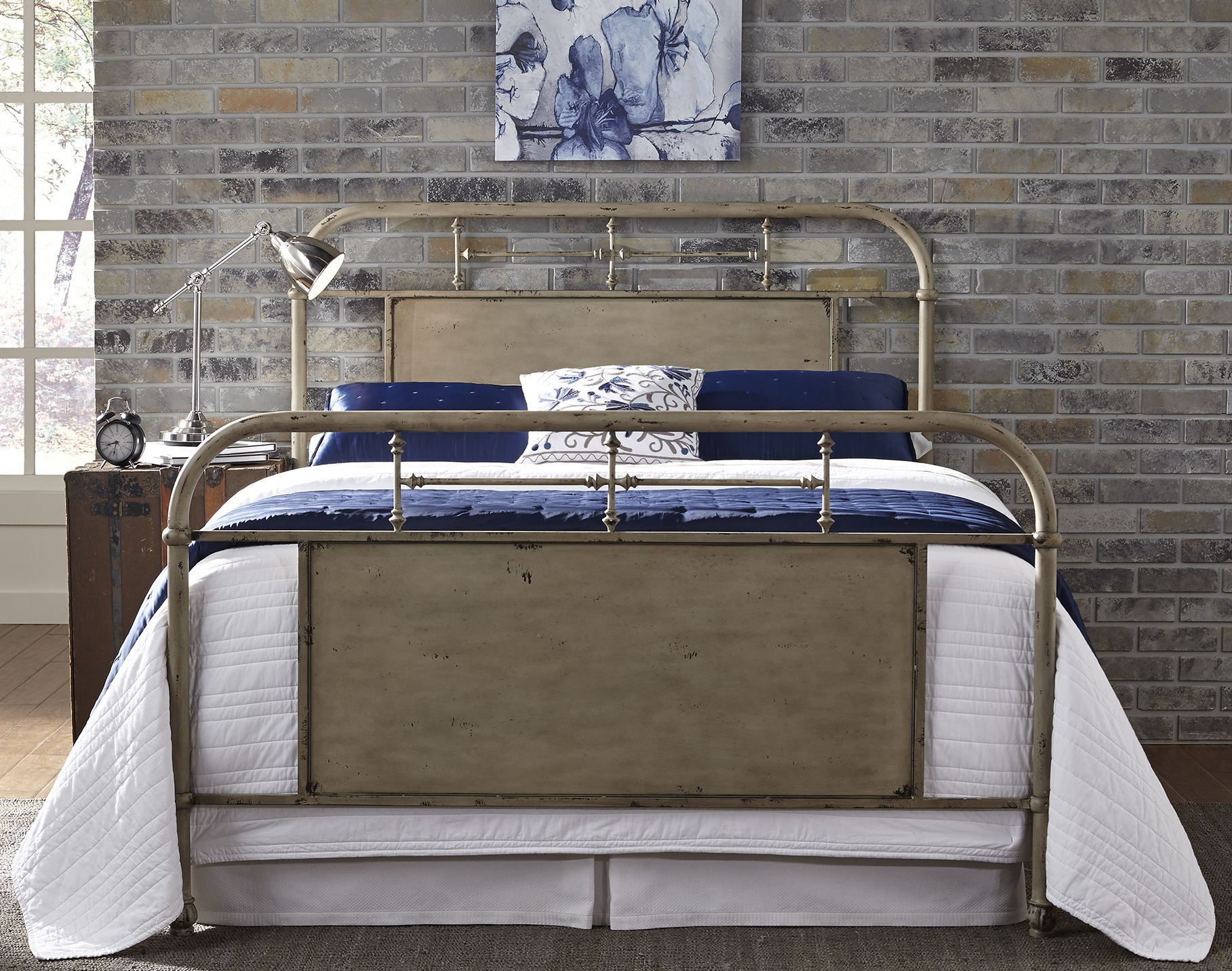 Vintage Distressed White Twin Metal Bed 1stopbedrooms