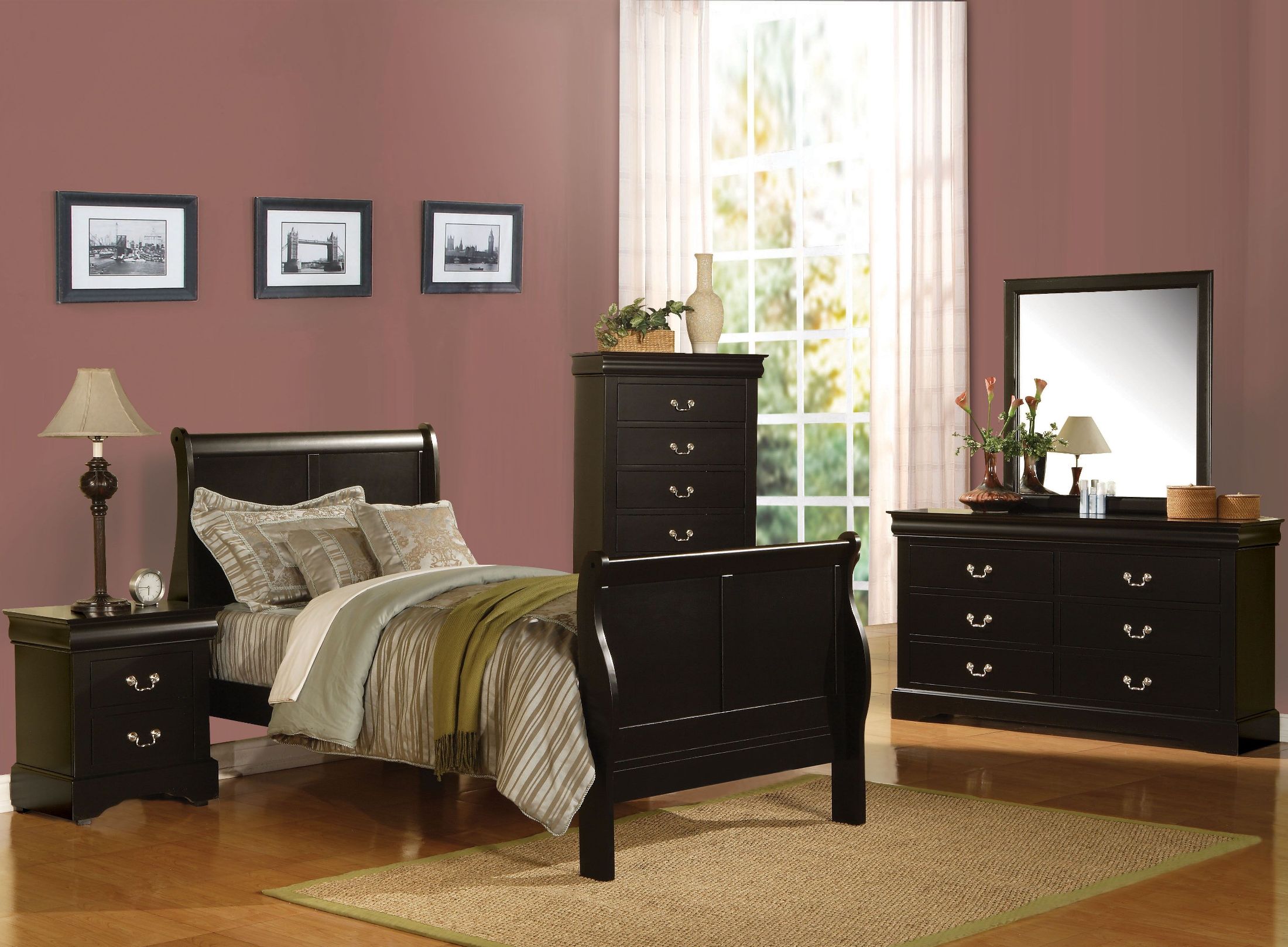 Louis Philippe Iii Black Twin Sleigh Bed - 1StopBedrooms.