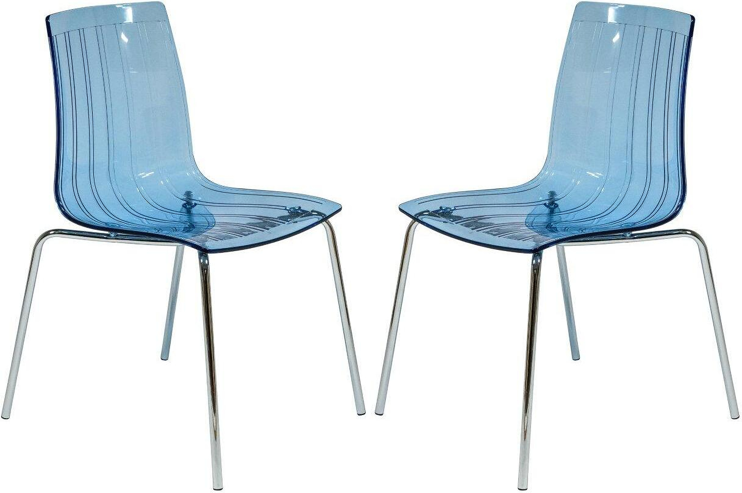 2 Leisuremod Ralph Transparent Blue Dining Chairs 1stopbedrooms