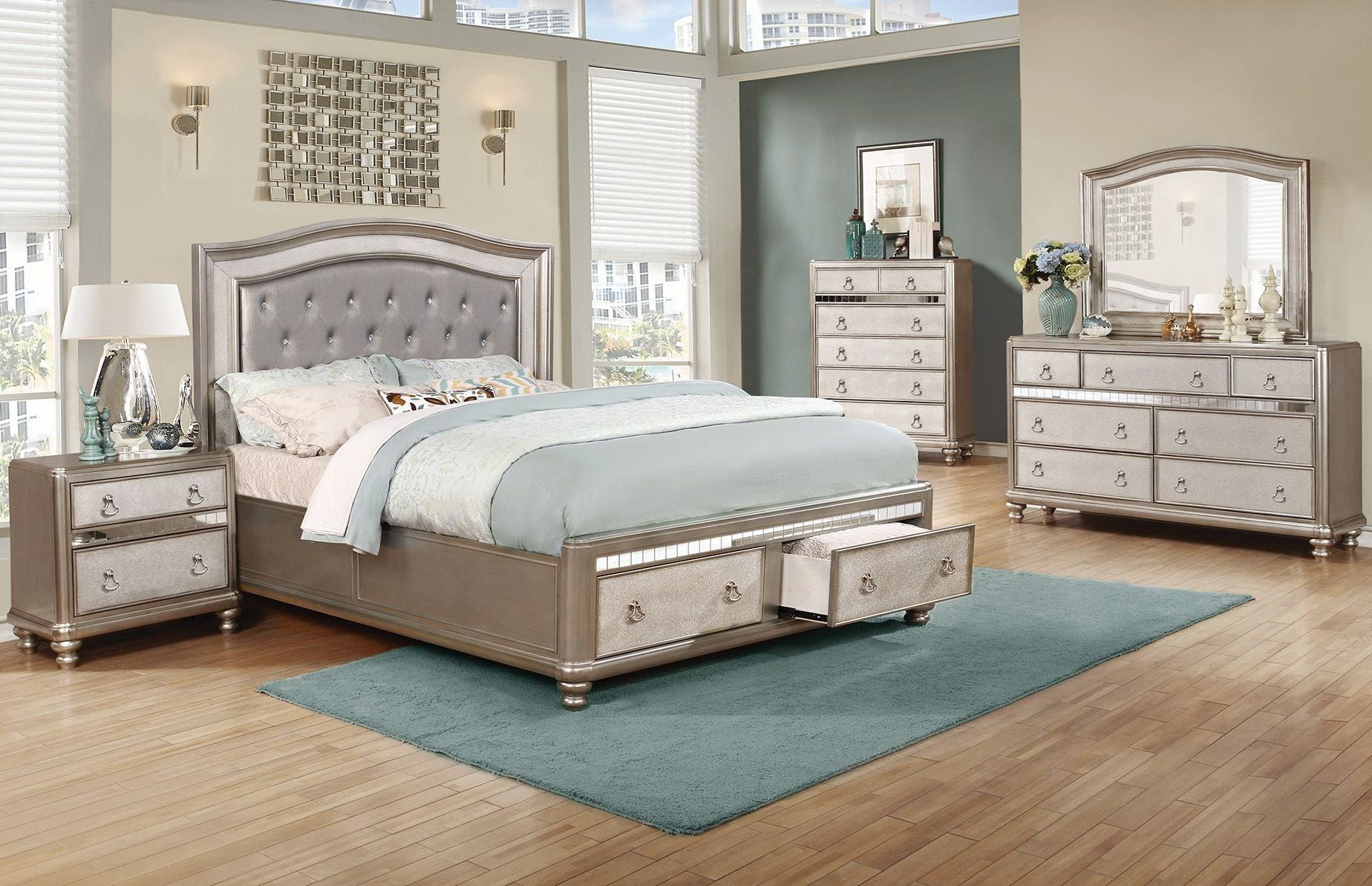 Bling Game Metallic Platinum Queen Panel Storage Bed ...