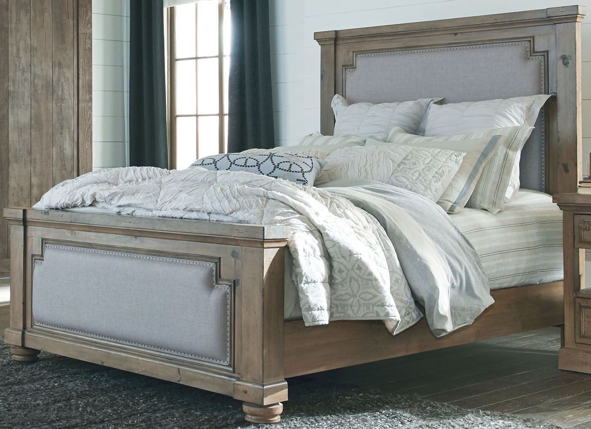 Modern Vintage Rustic Smoke Queen Upholstered Panel Bed 1stopbedrooms