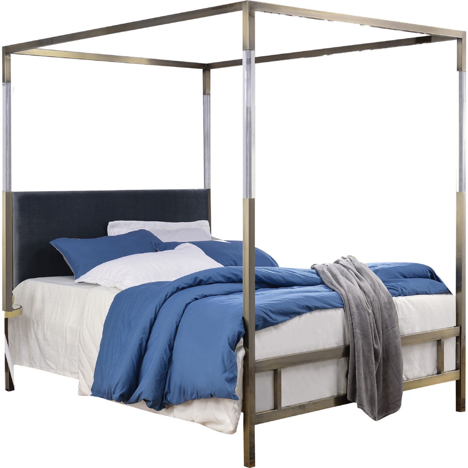 Raegan Antique Brass Queen Canopy Metal Bed - 1StopBedrooms.