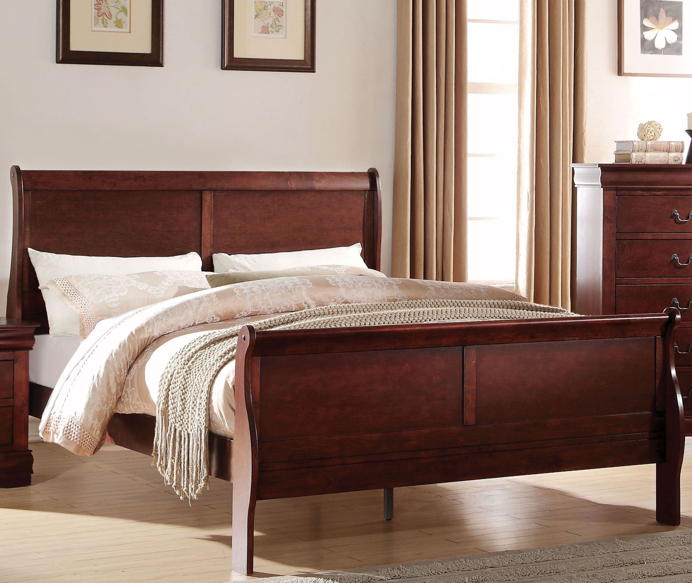 Louis Philippe Cherry King Sleigh Bed 1stopbedrooms