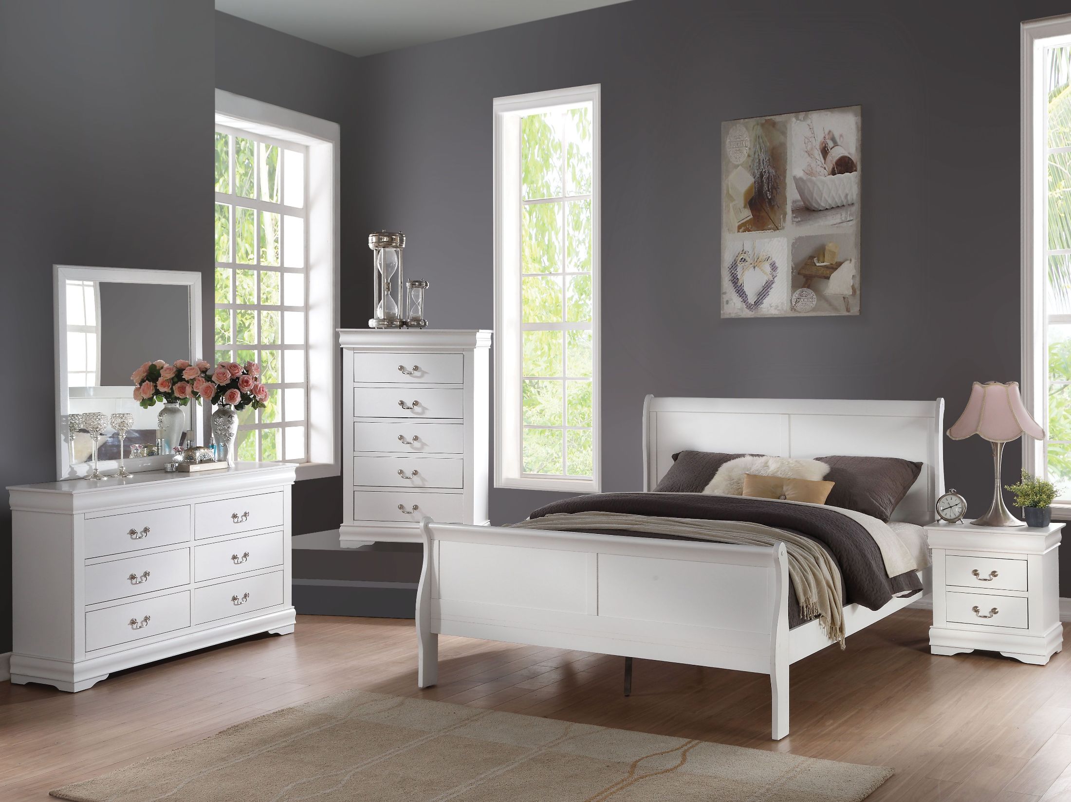 Louis Philippe White King Sleigh Bed - 1StopBedrooms.