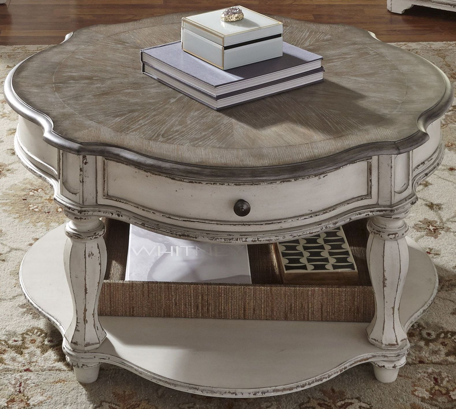 Magnolia Manor Antique White Round Cocktail Table 1stopbedrooms