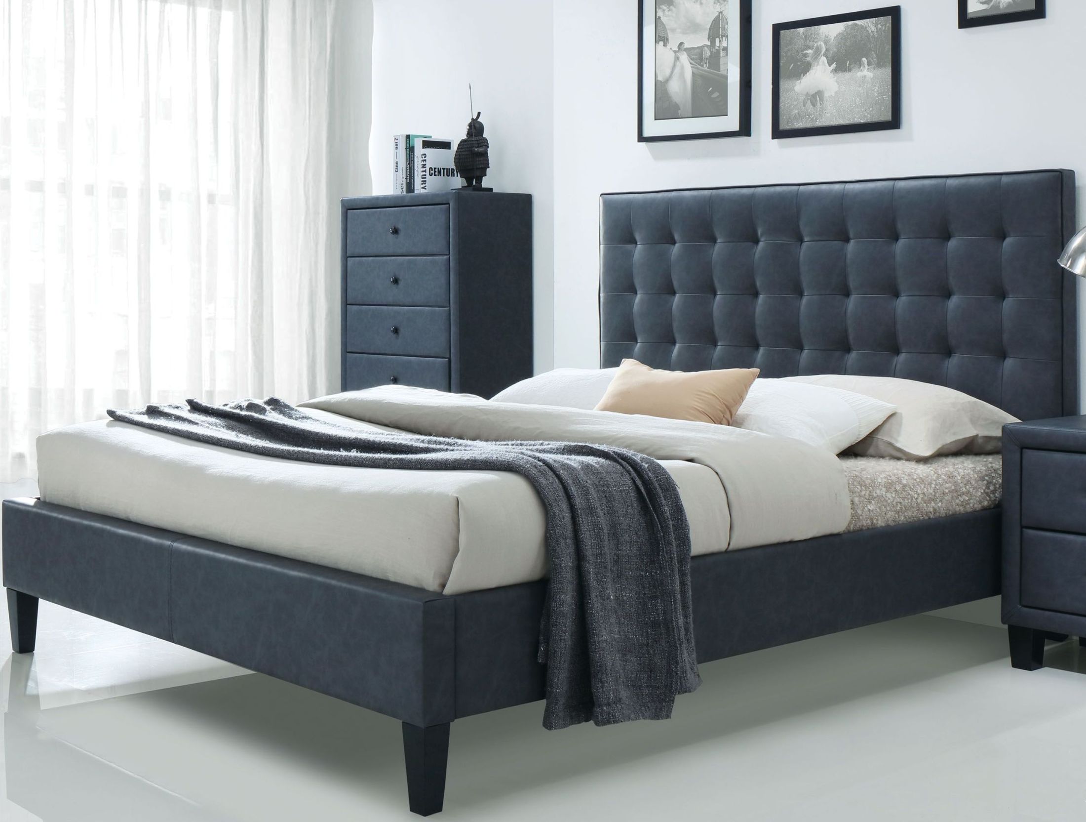 Saveria 2 Tone Gray King Upholstered Platform Bed