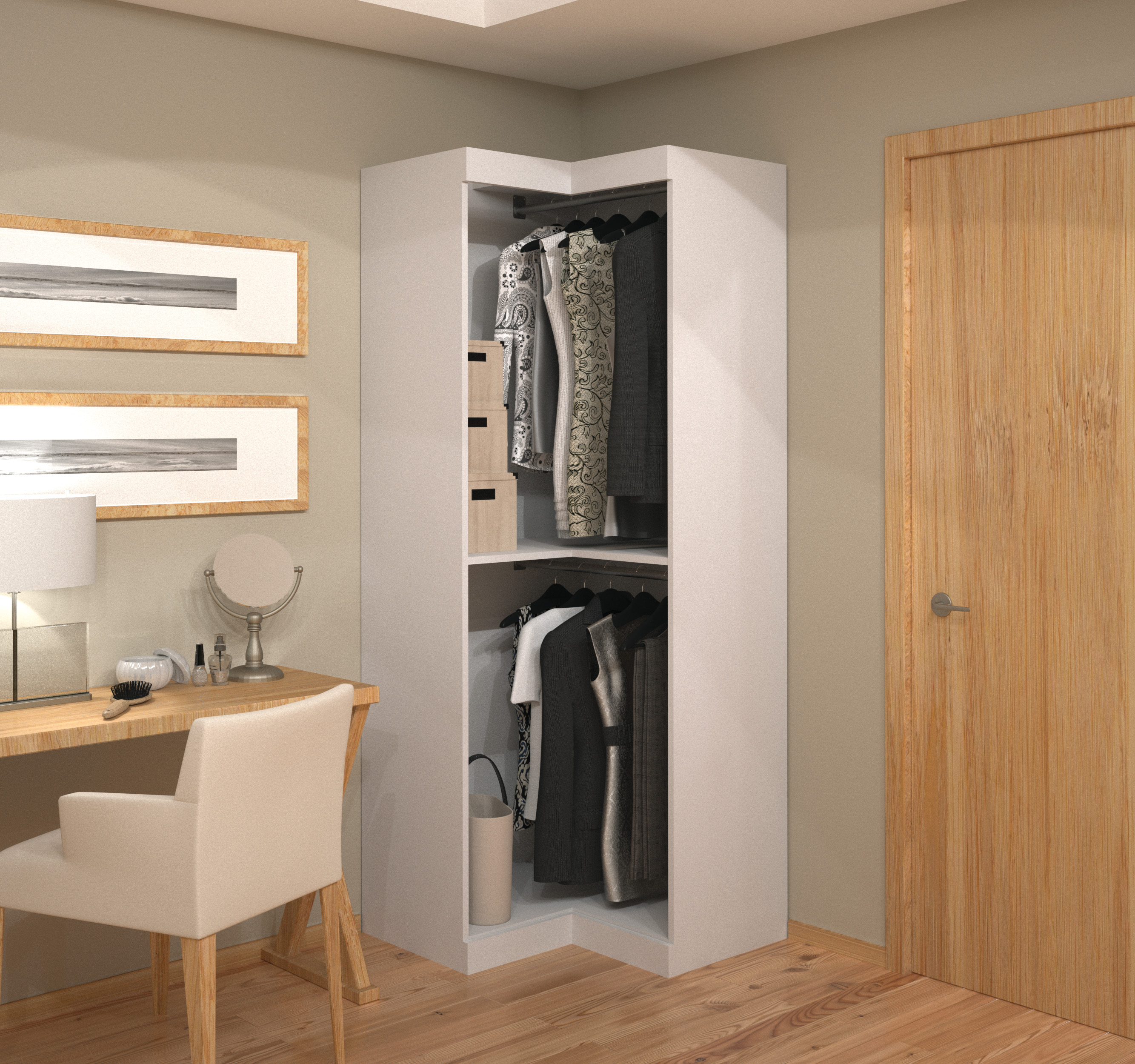 26165 Pure White Open Corner Wardrobe