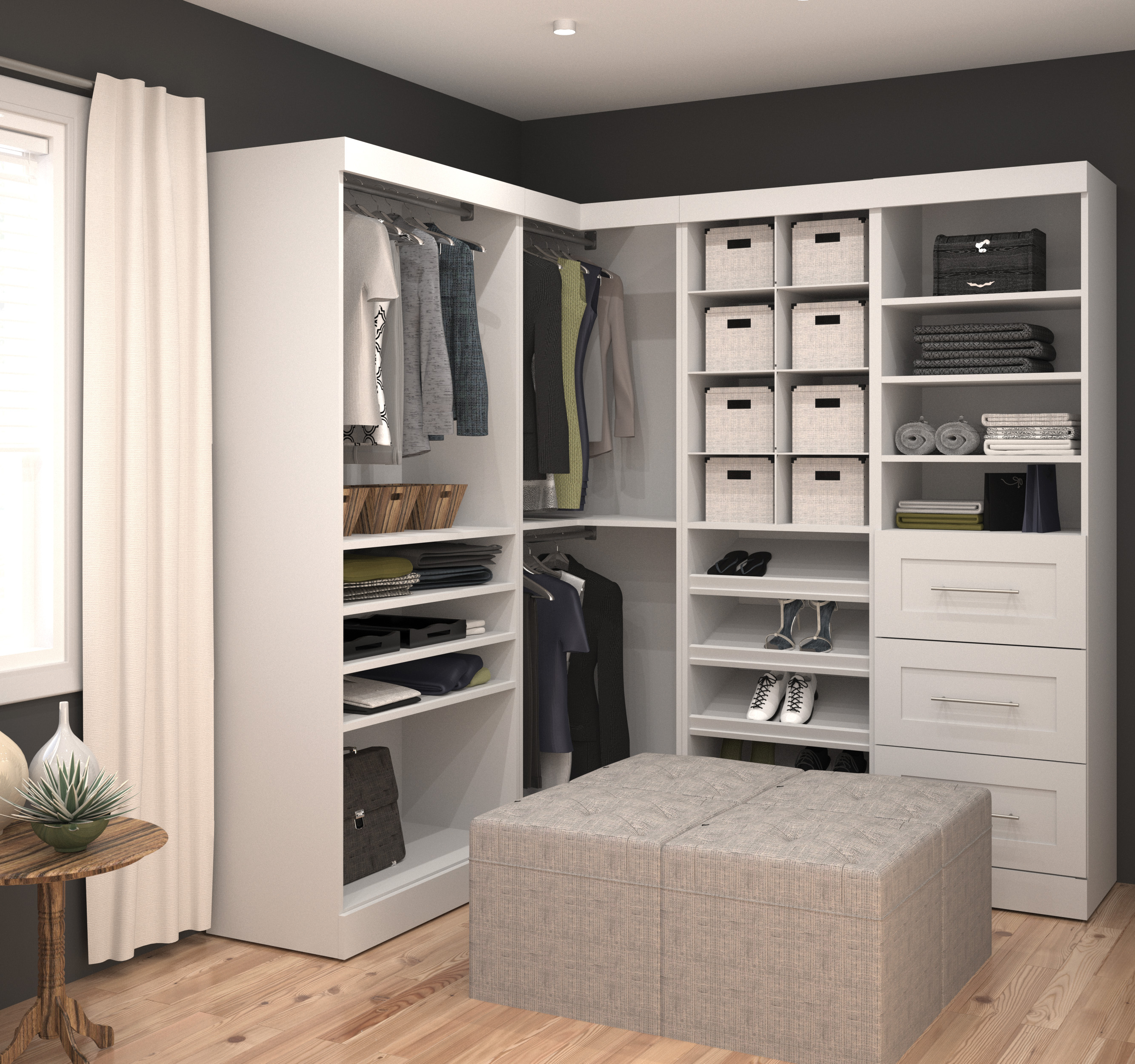 Pure White 82 Corner Open Storage Unit With 3 Drawers