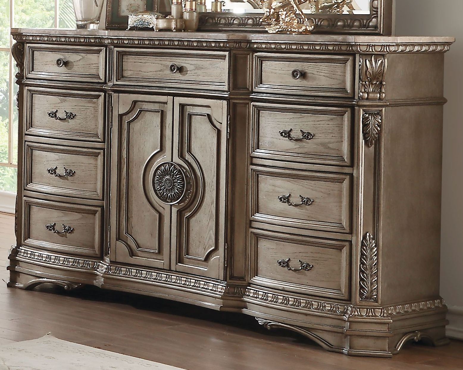 Northville Antique Champagne Dresser With Marble Top 1stopbedrooms