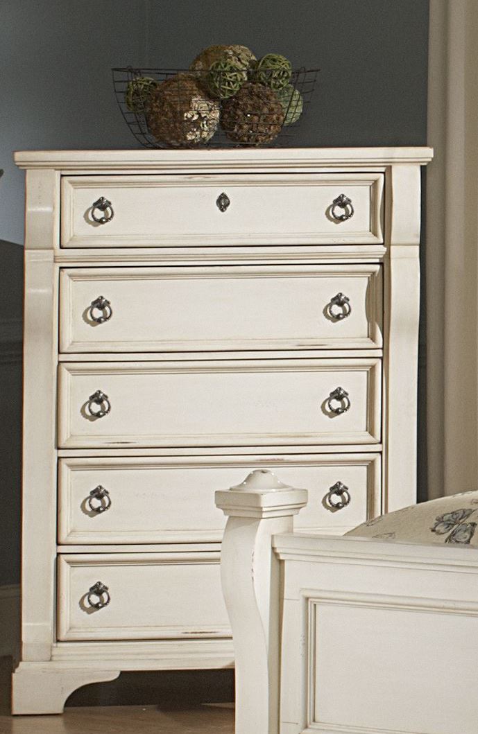 Heirloom White Five Drawer Chest 1stopbedrooms