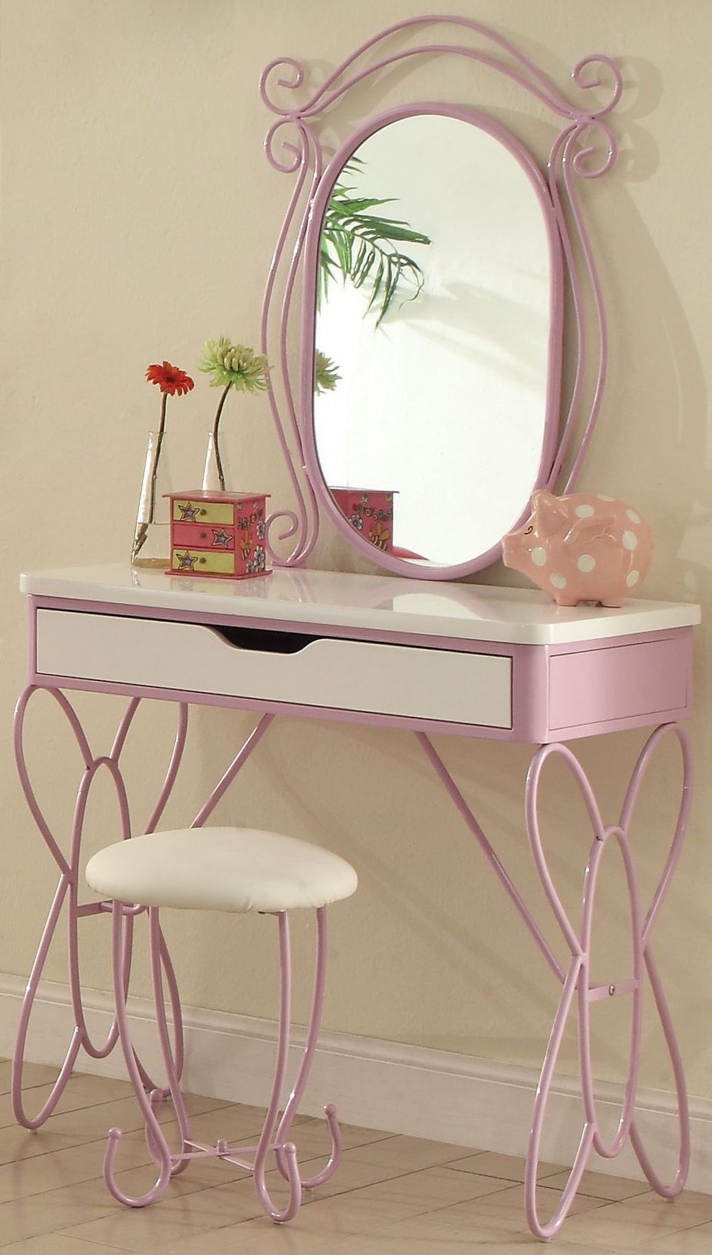 Priya Ii White And Light Purple Vanity Set 1stopbedrooms