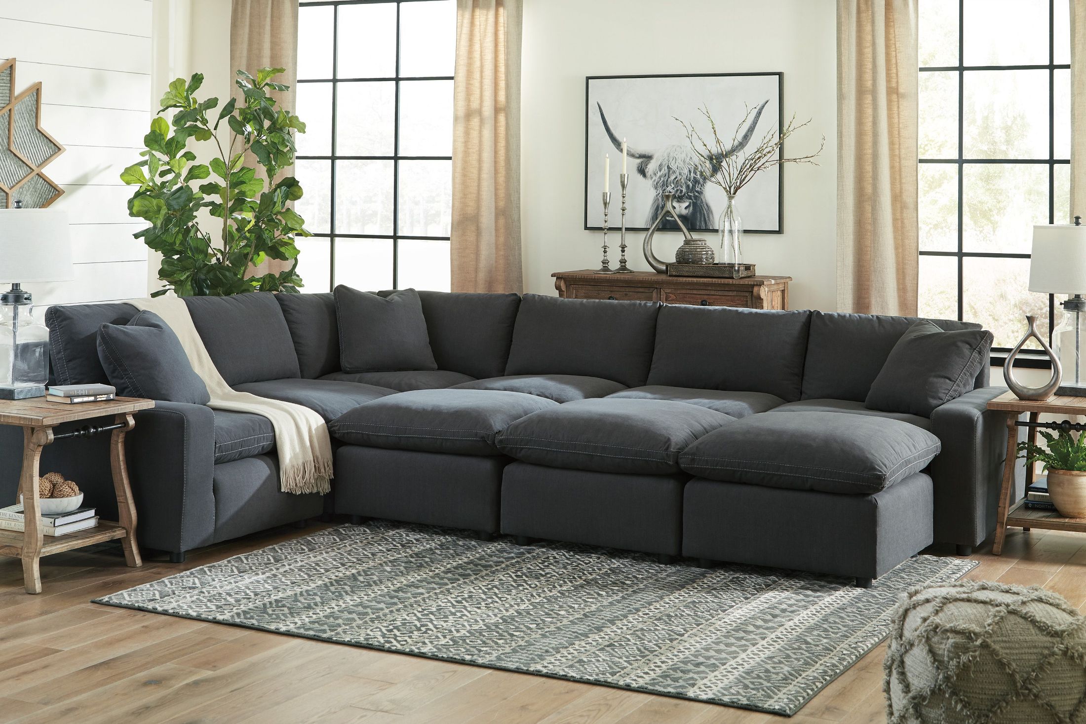 Savesto Charcoal Oversized Accent Ottoman 1StopBedrooms.