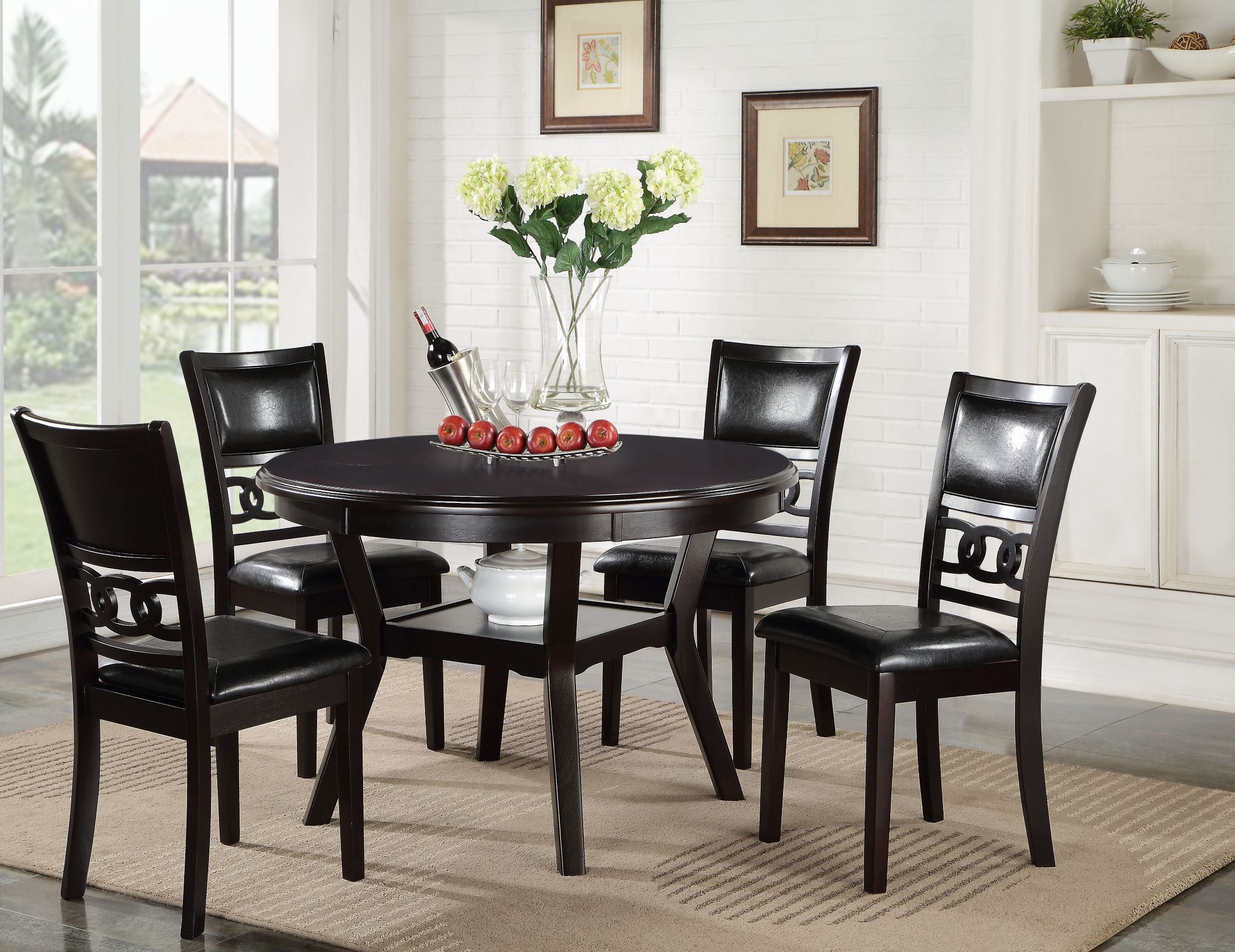 5 Pcs Gia Ebony Round Dining Table Set 1stopbedrooms
