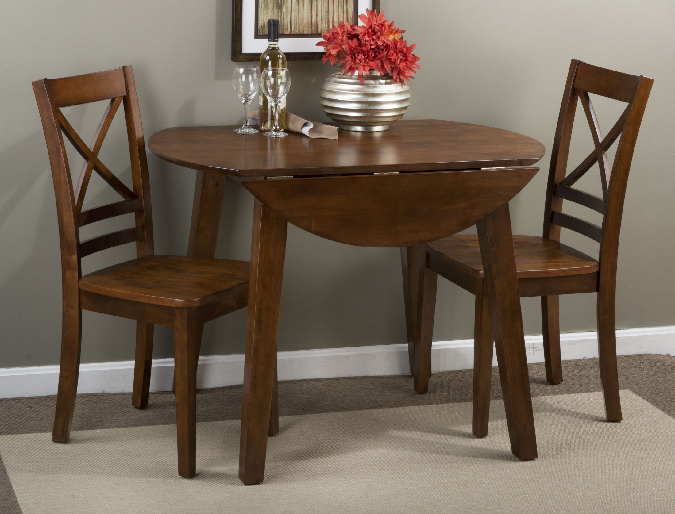 Simplicity Caramel Extendable Round Drop-Leaf Dining Table ... on {keyword}