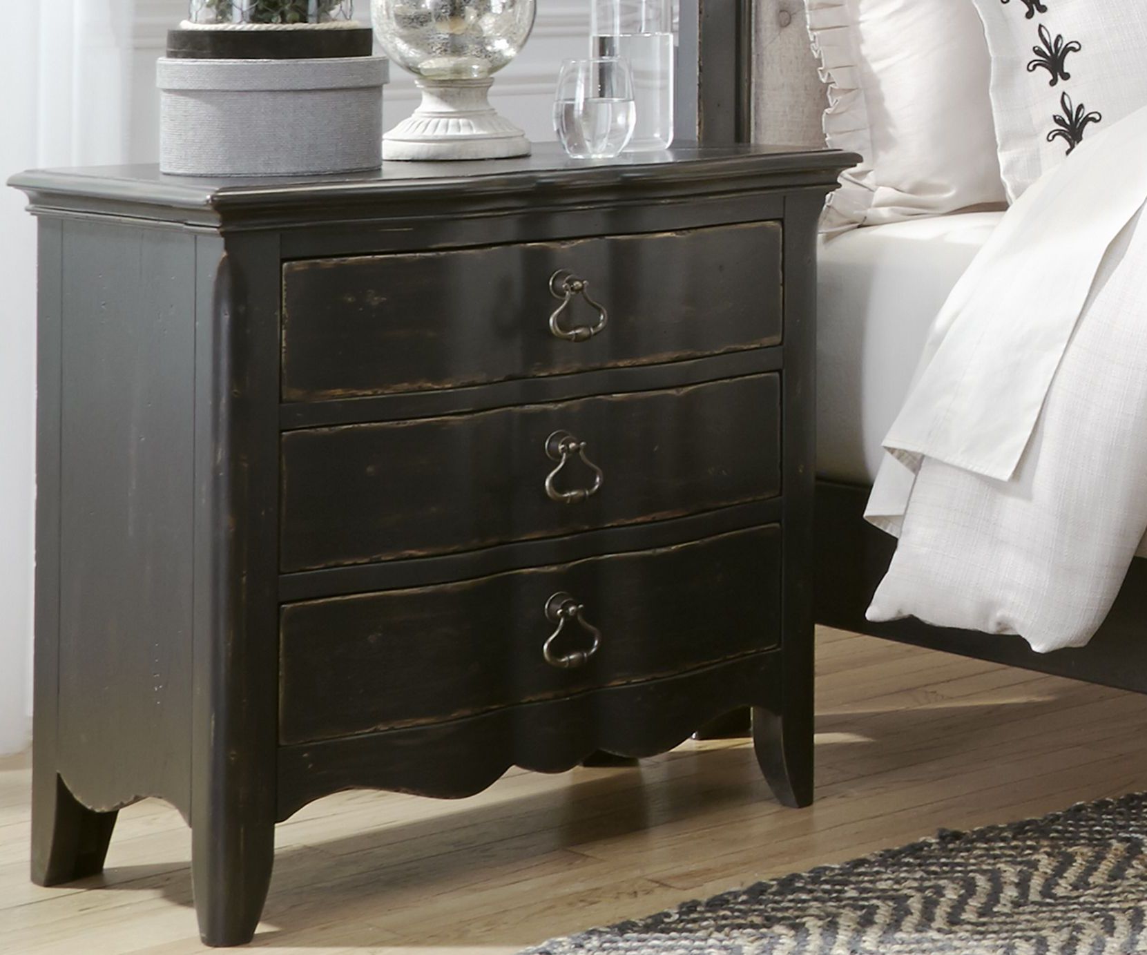 Chesapeake Antique Black 3 Drawer Nightstand 1stopbedrooms