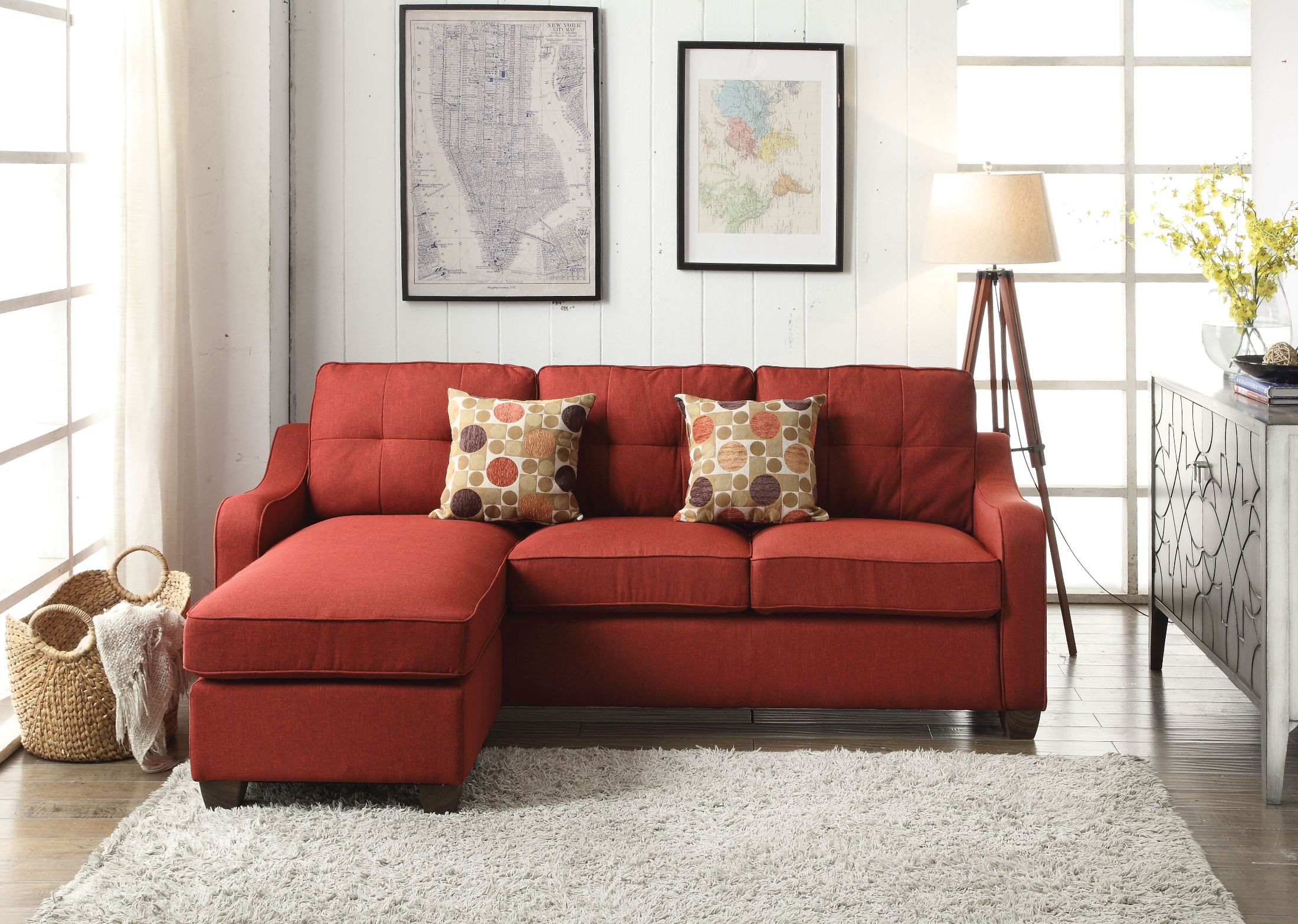 Cleavon Ii Red Linen Reversible Sectional Sofa Chaise 1stopbedrooms
