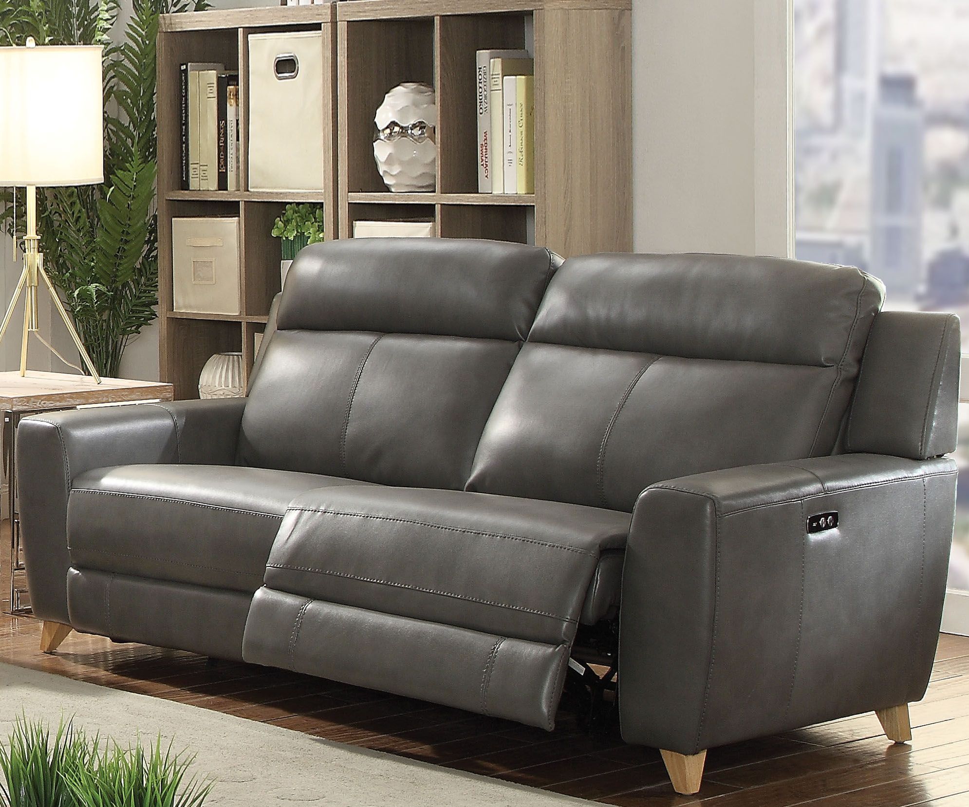 Cayden Gray Leather Aire Match Power Reclining Sofa 1stopbedrooms