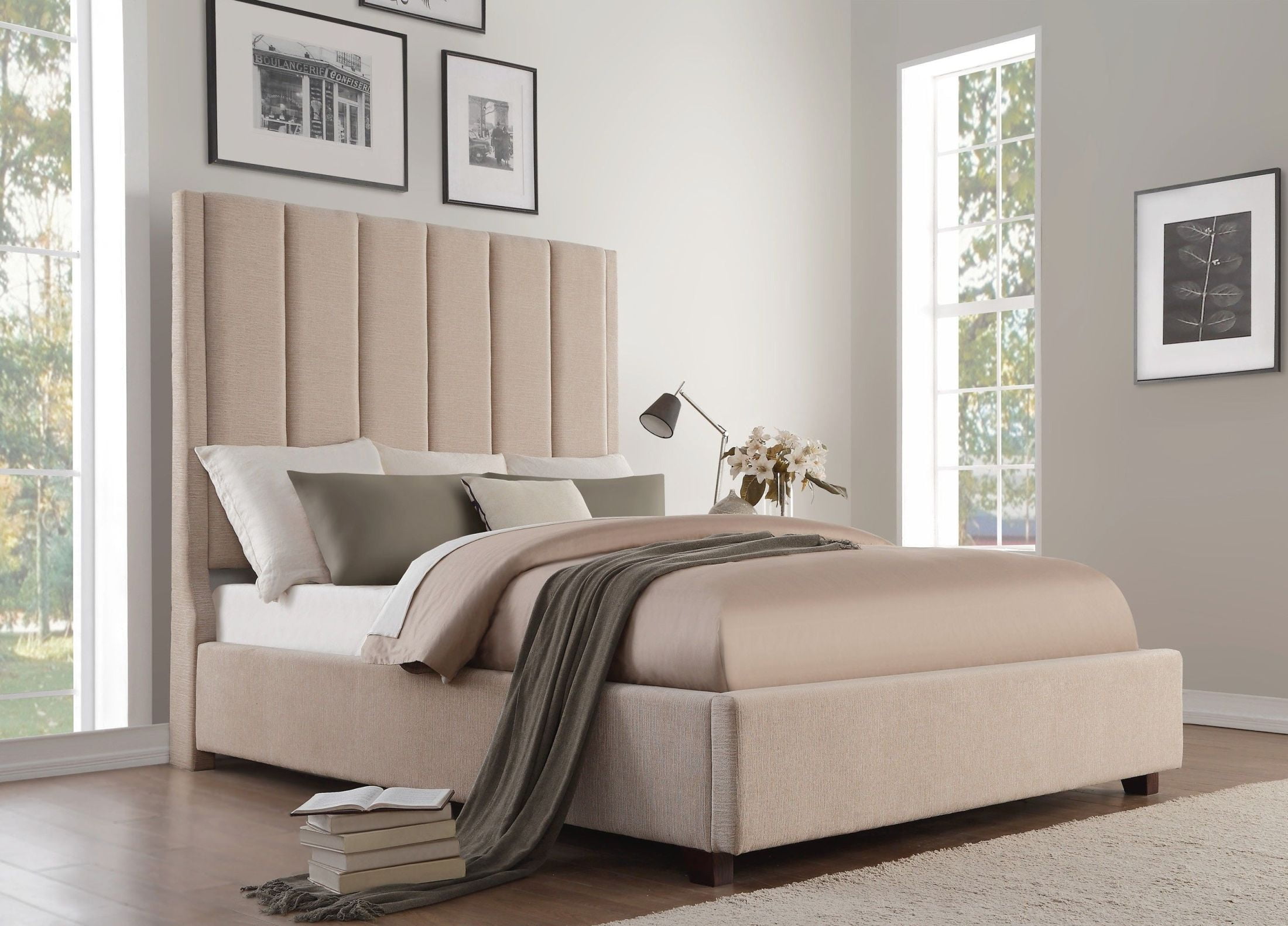 Neunan Beige Full Upholstered Platform Bed 1stopbedrooms