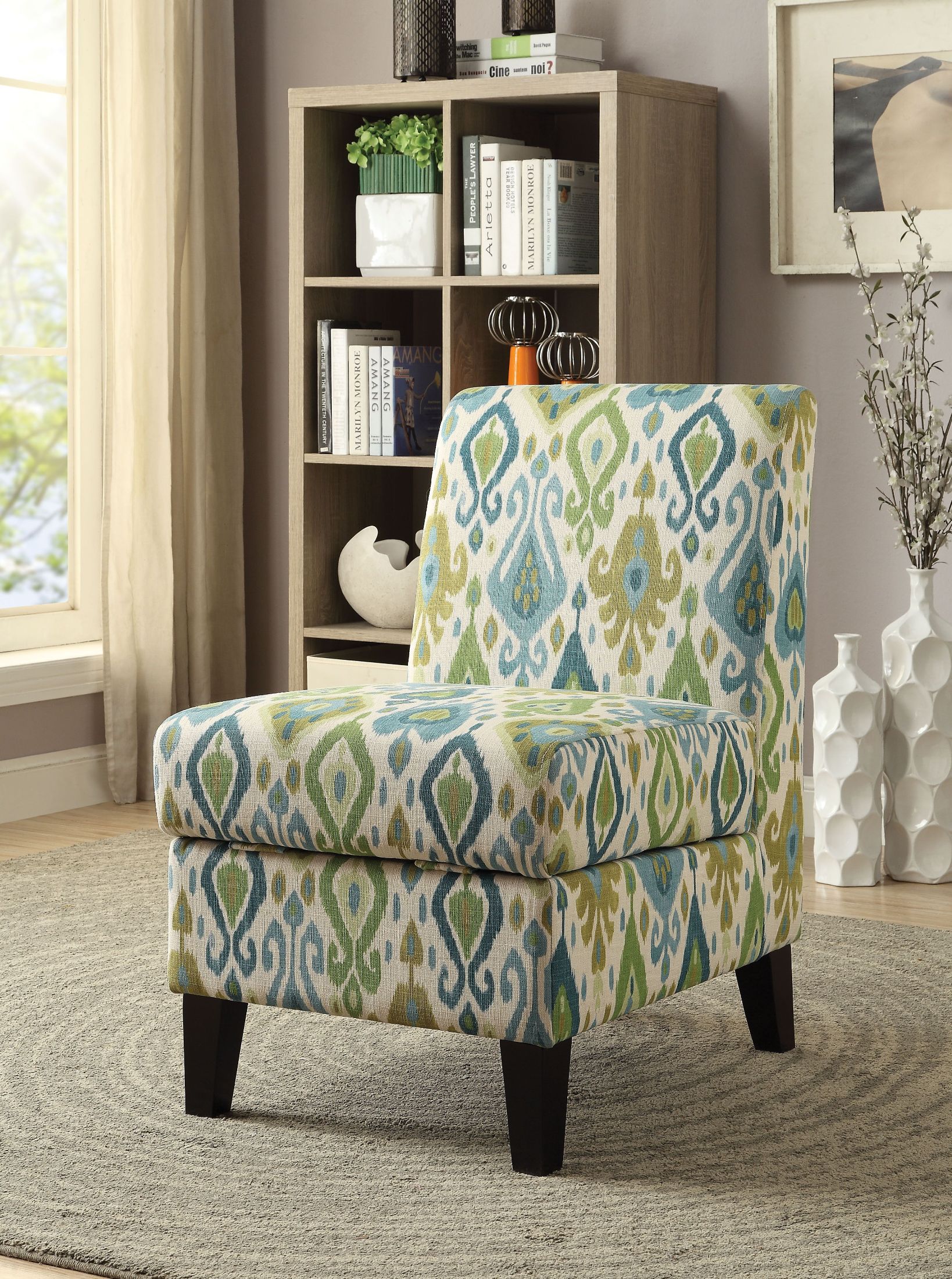 Ollano Ii Green And Blue Pattern Storage Accent Chair 1stopbedrooms