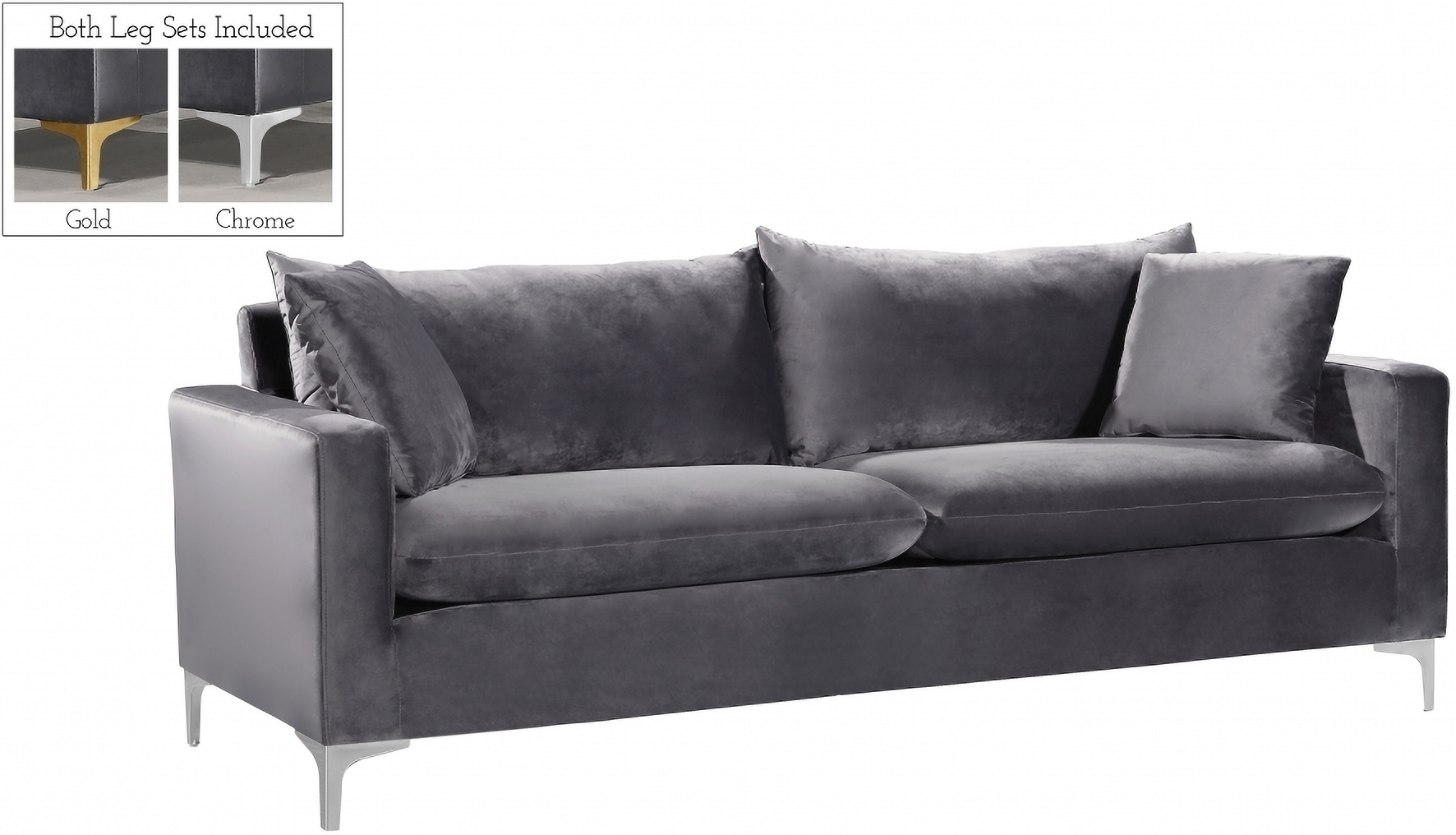 Meridian Naomi Velvet Sofa In Grey 633grey S 1stopbedrooms