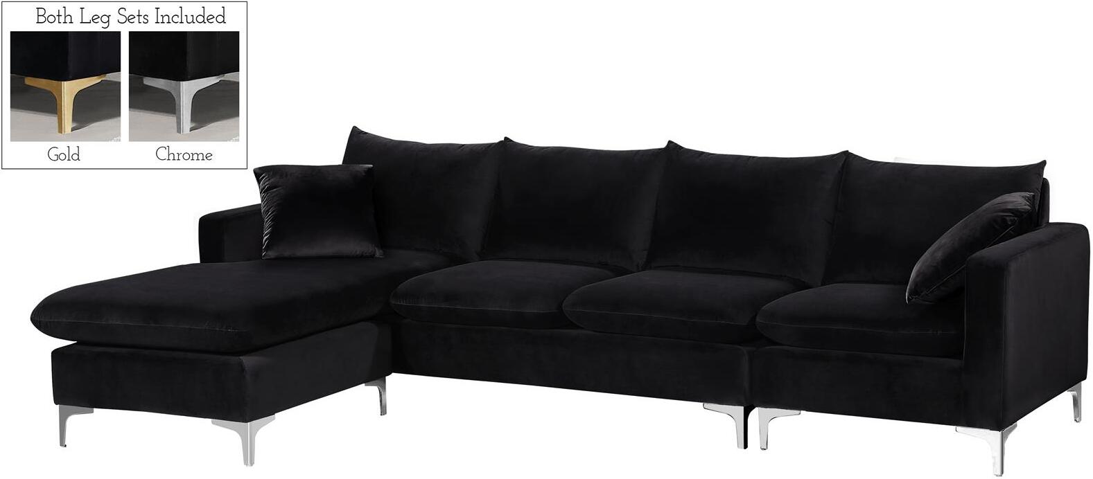 Meridian Naomi Velvet 3pc Sectional In Black 636black Sectional
