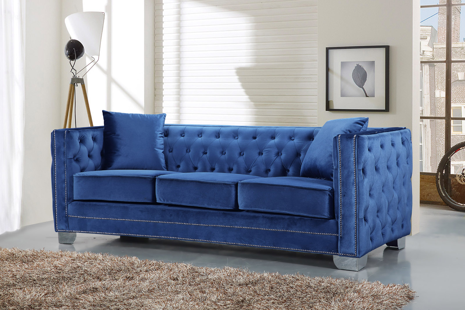 Meridian Reese Velvet Sofa In Light Blue 648ltblu S 1stopbedrooms