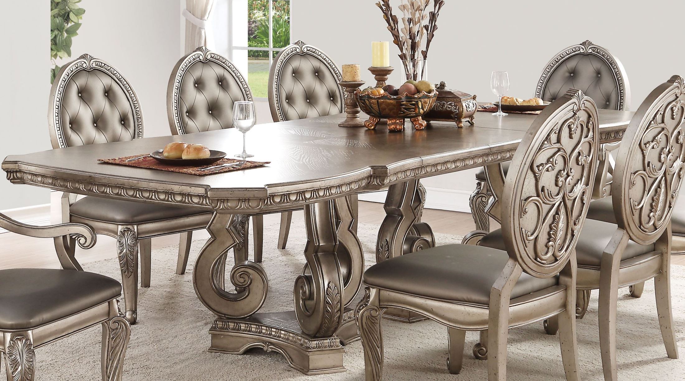 Northville Antique Champagne Double Pedestal Dining Table 1stopbedrooms