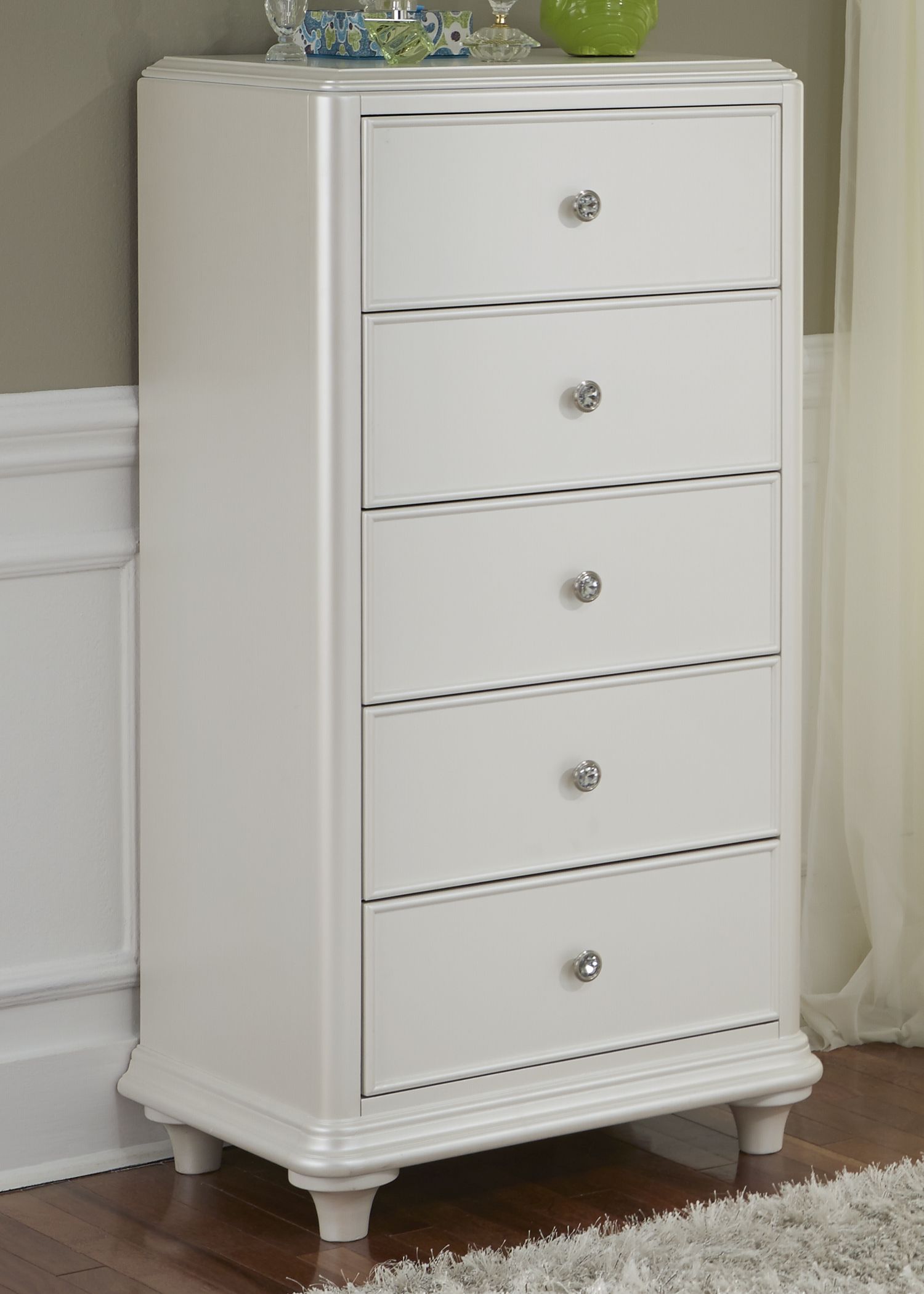 Stardust Iridescent White 5 Drawer Lingerie Chest 1stopbedrooms