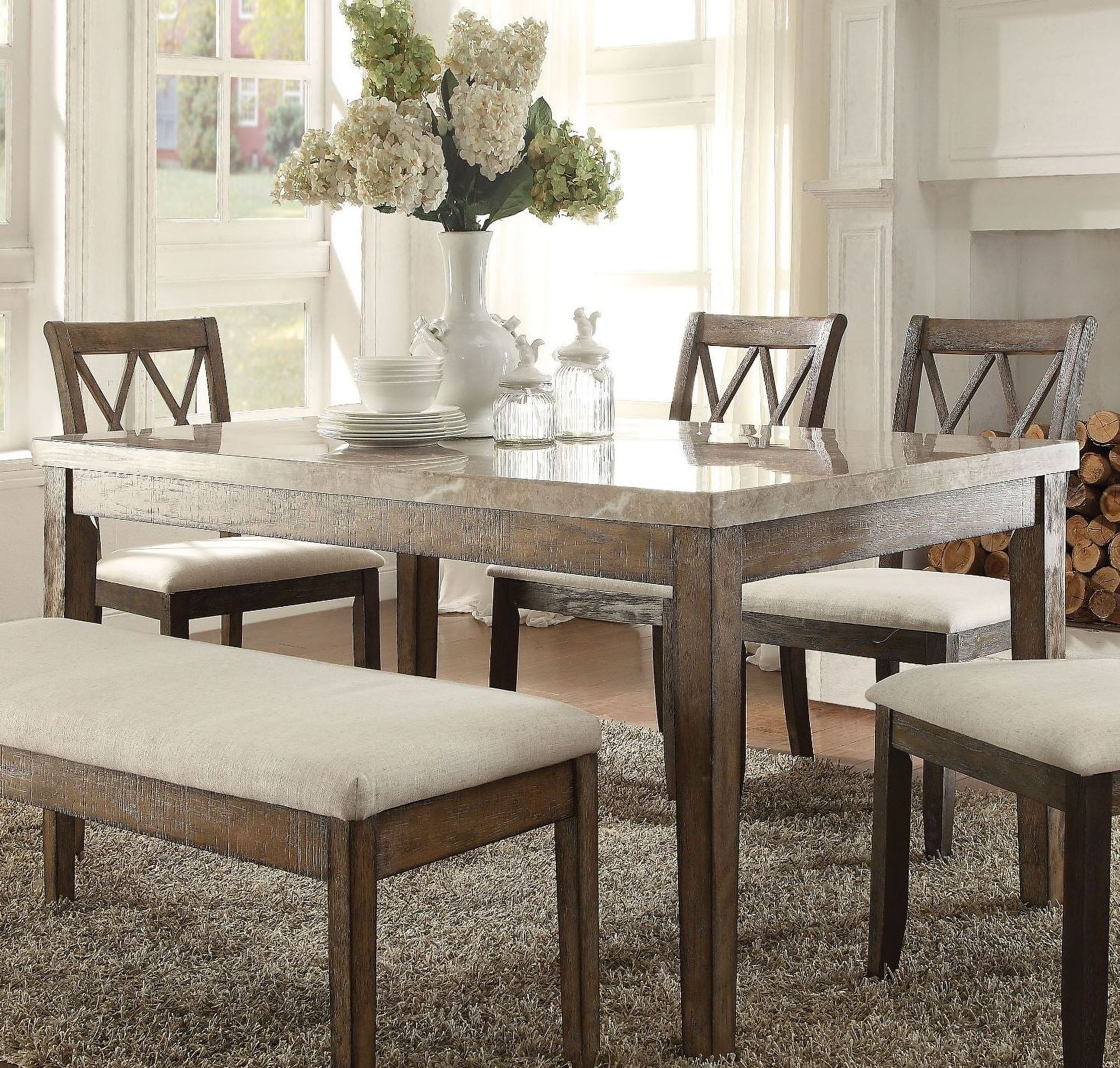 Claudia White Marble And Salvage Brown Dining Table 1stopbedrooms