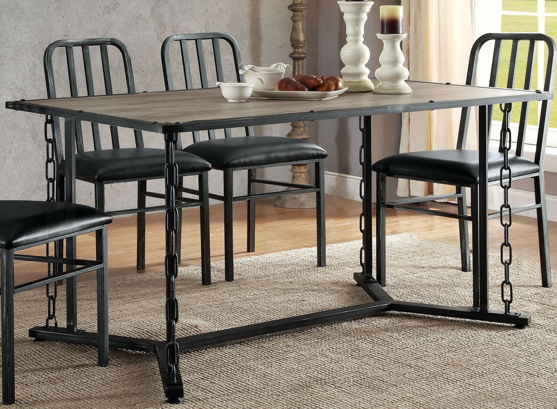 Jodie Rustic Oak And Antique Black Dining Table 1stopbedrooms