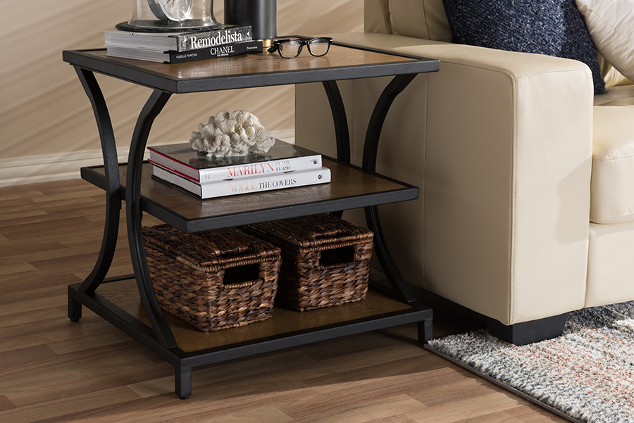 Baxton Studio Lancashire Rustic Industrial Style Oak Brown Finished Wood And Black Finished Metal End Table 1stopbedrooms