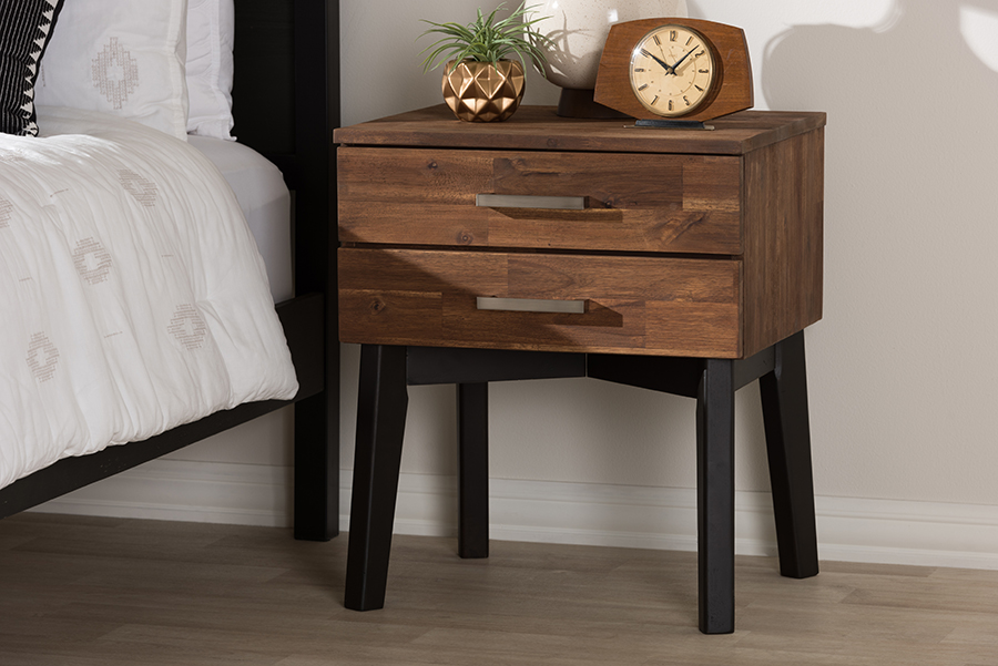 Baxton Studio Selena Mid Century Modern Brown Wood 2 Drawer Nightstand 1stopbedrooms