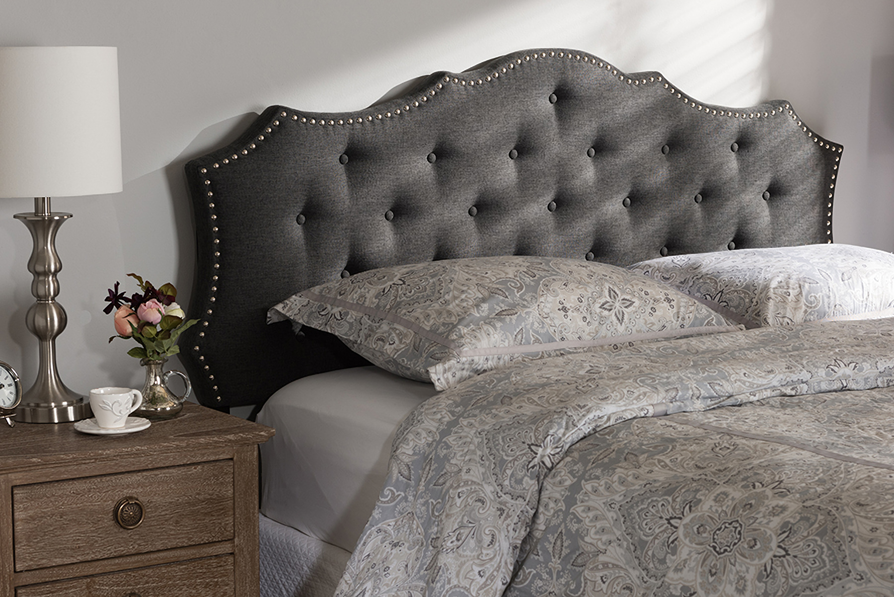 Baxton Studio Aurora Modern And Contemporary Dark Grey Fabric King Size Headboard 1stopbedrooms