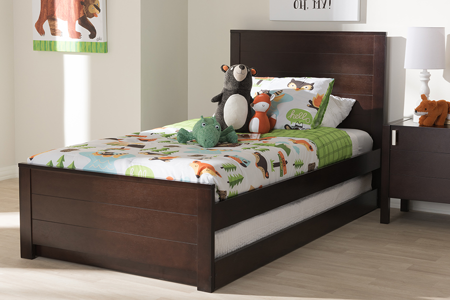 Baxton Studio Catalina Modern Classic Mission Style Dark Brown Finished Wood Twin Platform Bed With Trundle