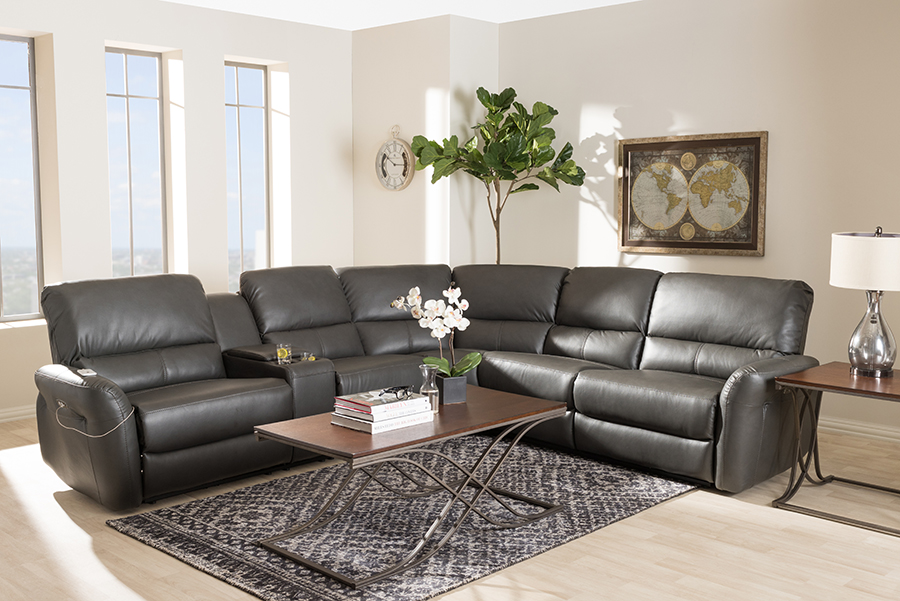 Baxton Studio Amaris Modern And Contemporary Grey Bonded Leather 5