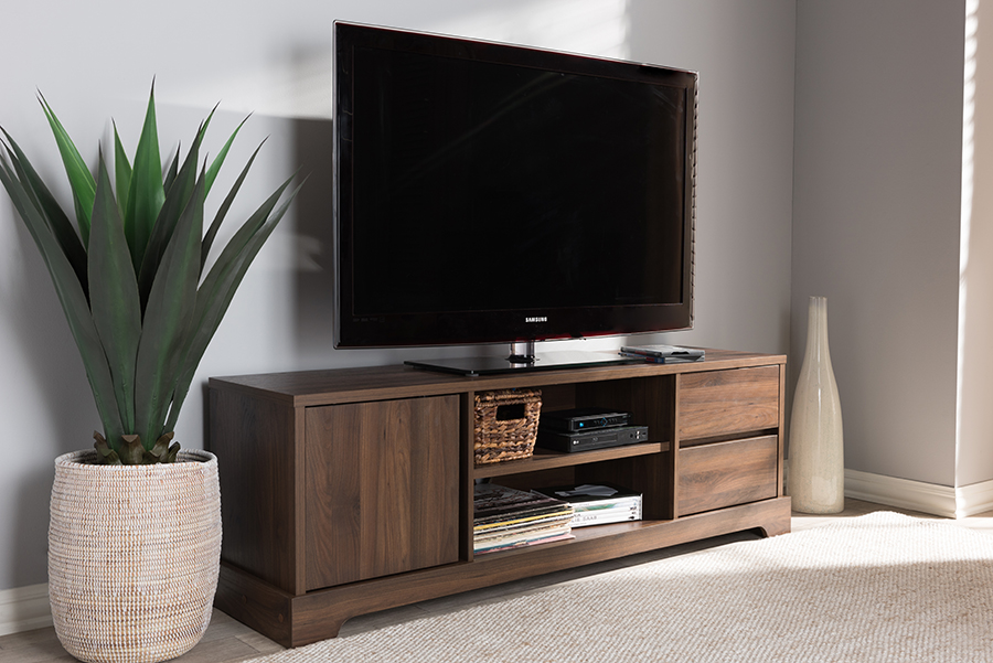 Baxton Studio Burnwood Modern And Contemporary Walnut Brown Finished Wood Tv Stand 1stopbedrooms