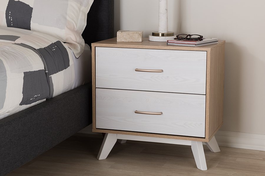 Baxton Studio Helena Mid Century Modern Natural Oak And Whitewashed Finished Wood 2 Drawer Nightstand 1stopbedrooms
