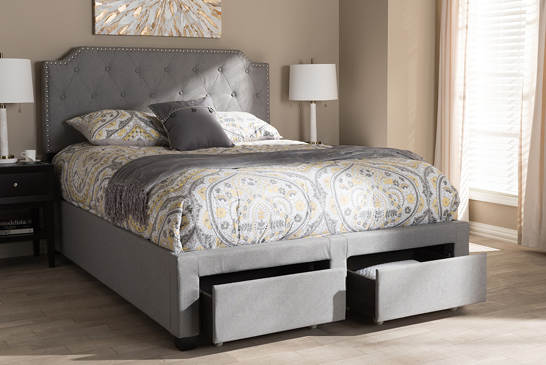 Baxton Studio Aubrianne Modern And Contemporary Grey Fabric Upholstered Queen Storage Bed 1stopbedrooms