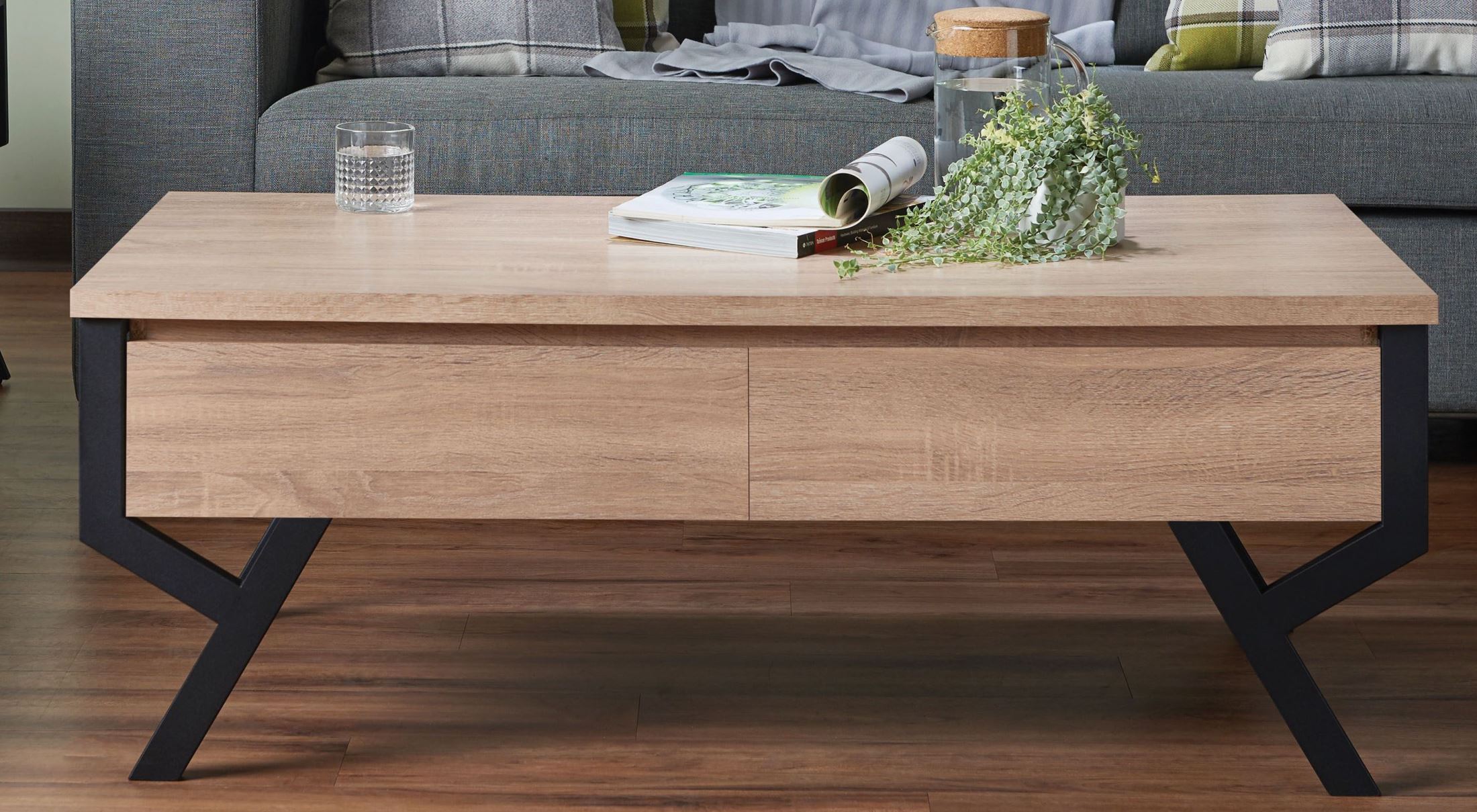 Kalina Rustic Natural And Black Coffee Table Kalina Rustic Natural And Black Coffee Table