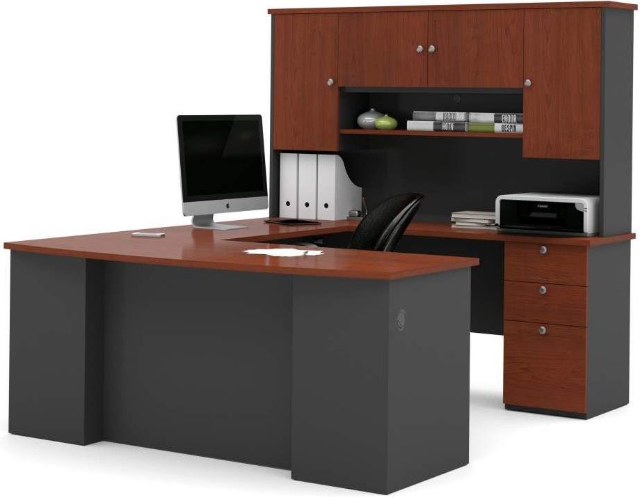 Manhattan Bordeaux And Graphite U Shaped Workstation With Lateral Graphite U Shaped Workstation