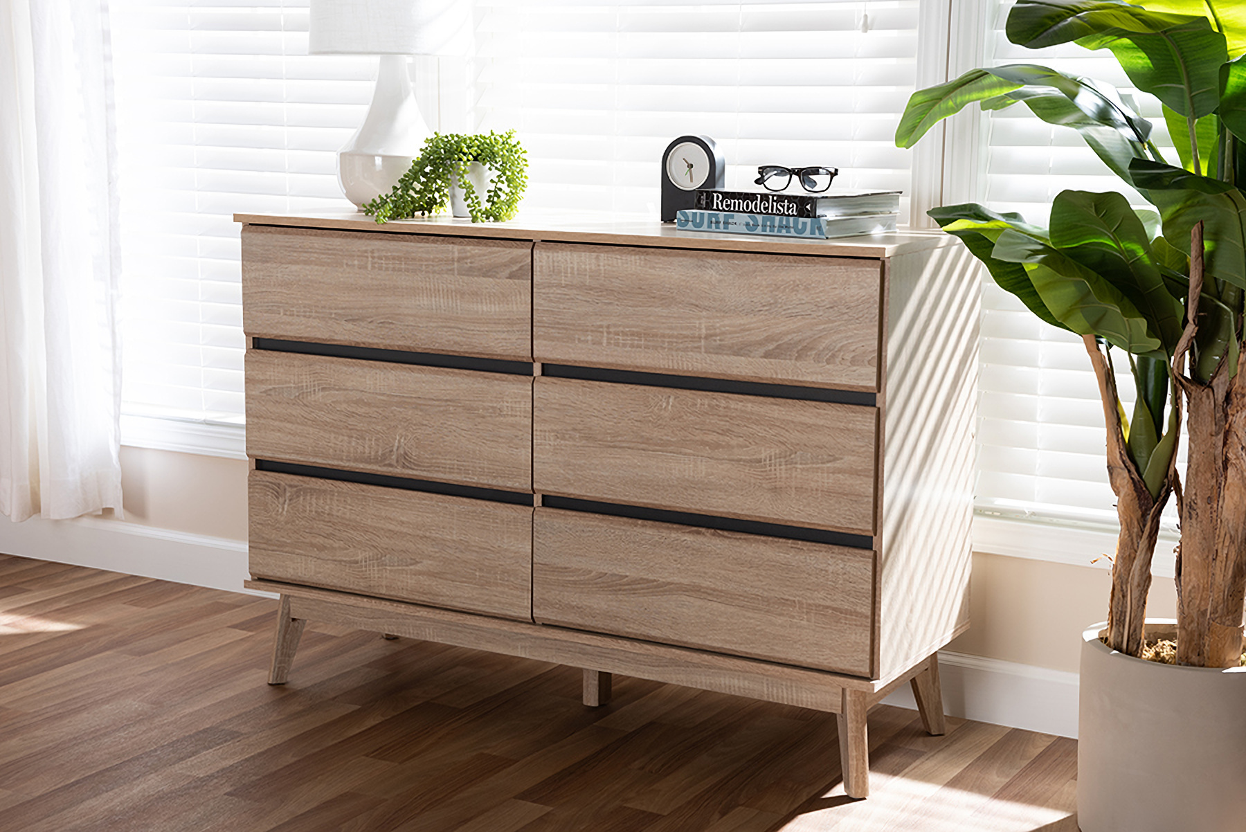 Baxton Studio Miren Mid Century Modern Light Oak And Dark Grey 6 Drawer Dresser 1stopbedrooms