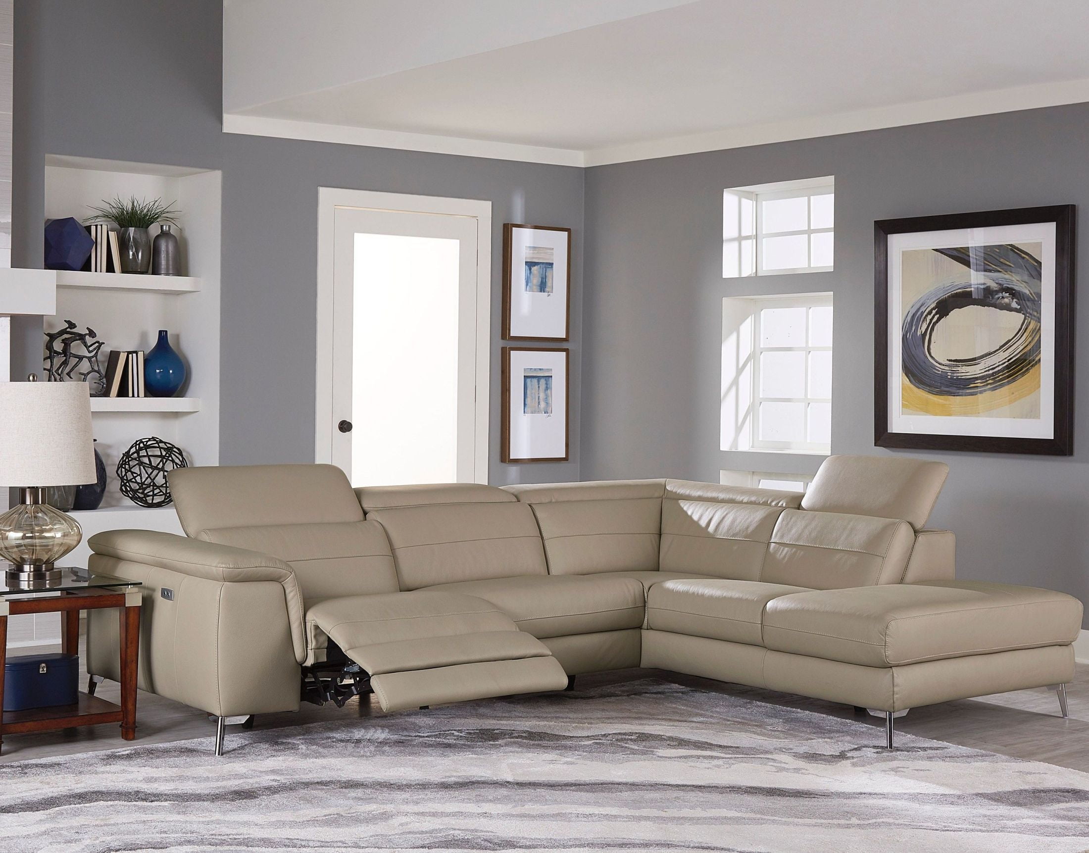 Cinque Taupe Leather Power Reclining Sectional 1stopbedrooms