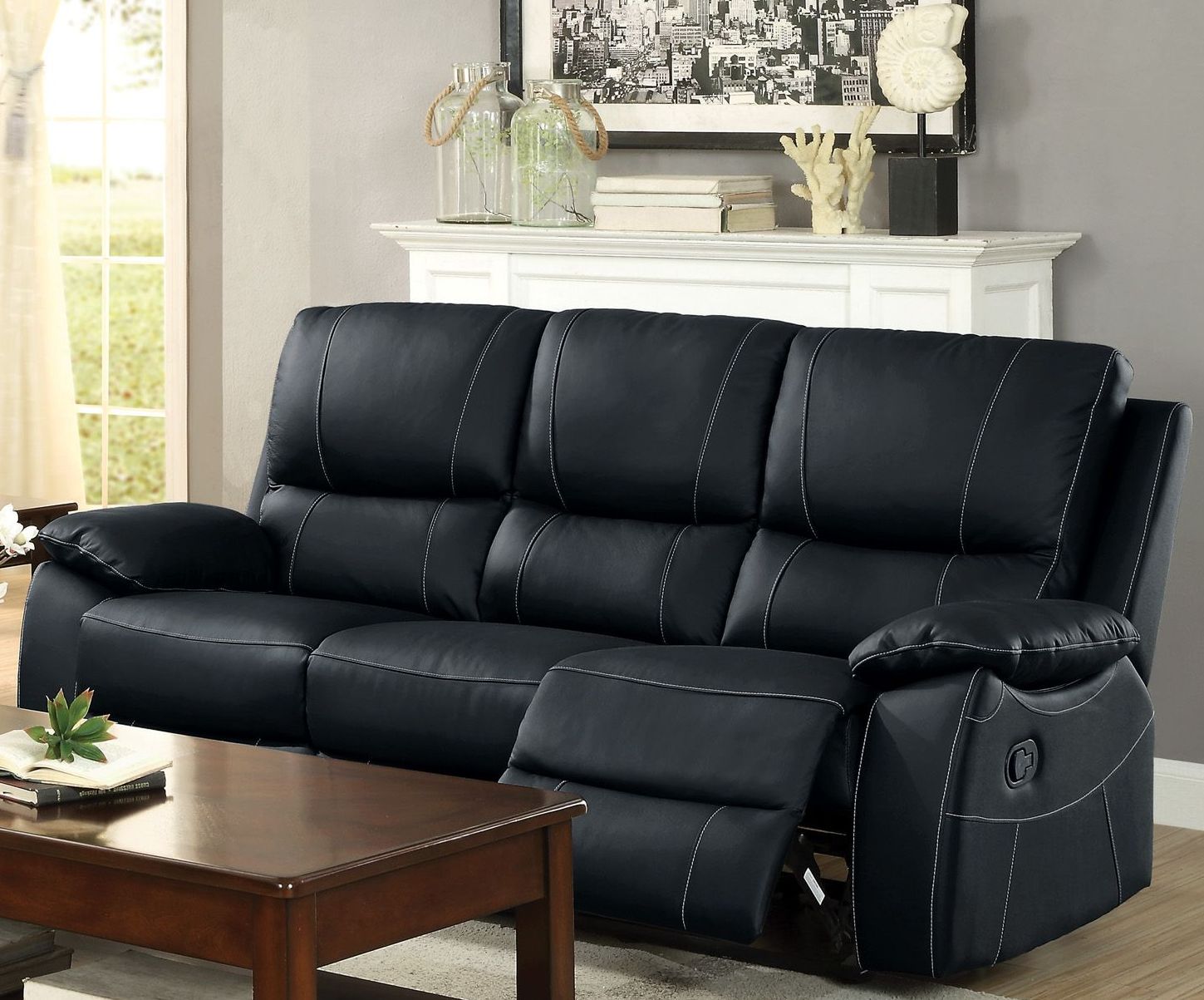 Greeley Black Double Reclining Sofa 1stopbedrooms