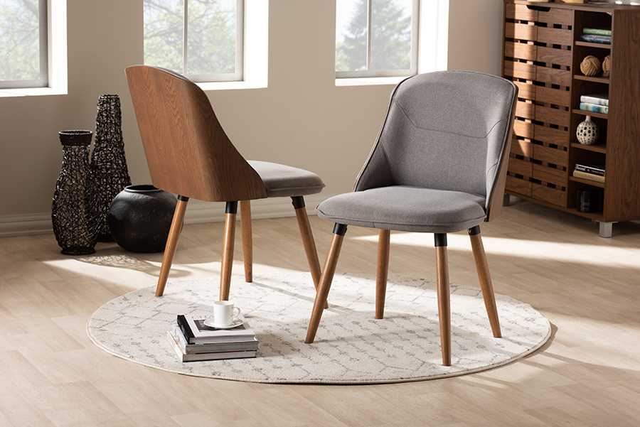 Baxton Studio Arsanio Mid Century Modern Grey Fabric Upholstered Walnut Wood Finished Dining Chair Set Of 2 1stopbedrooms