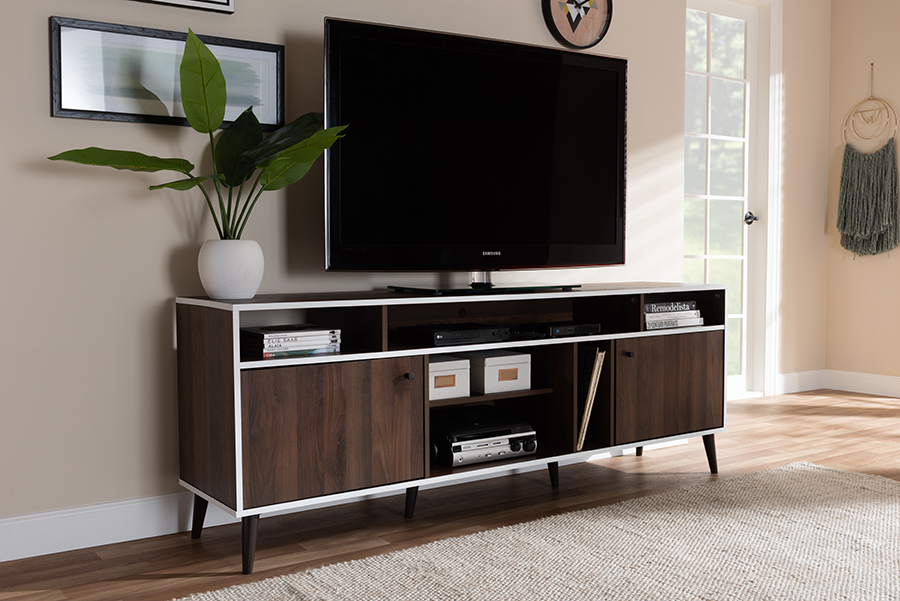 Baxton Studio Marion Mid Century Modern Brown And White Finished Tv Stand 1stopbedrooms