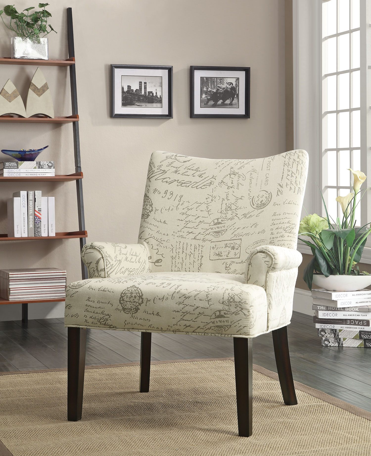 French Script Pattern Accent Chair 1stopbedrooms