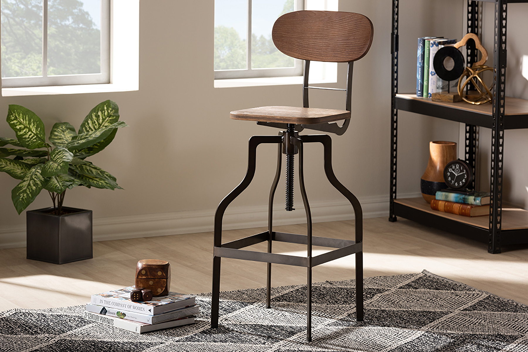 Baxton Studio Varek Vintage Rustic Industrial Style Wood And Rust Finished Steel Adjustable Swivel Bar Stool 1stopbedrooms