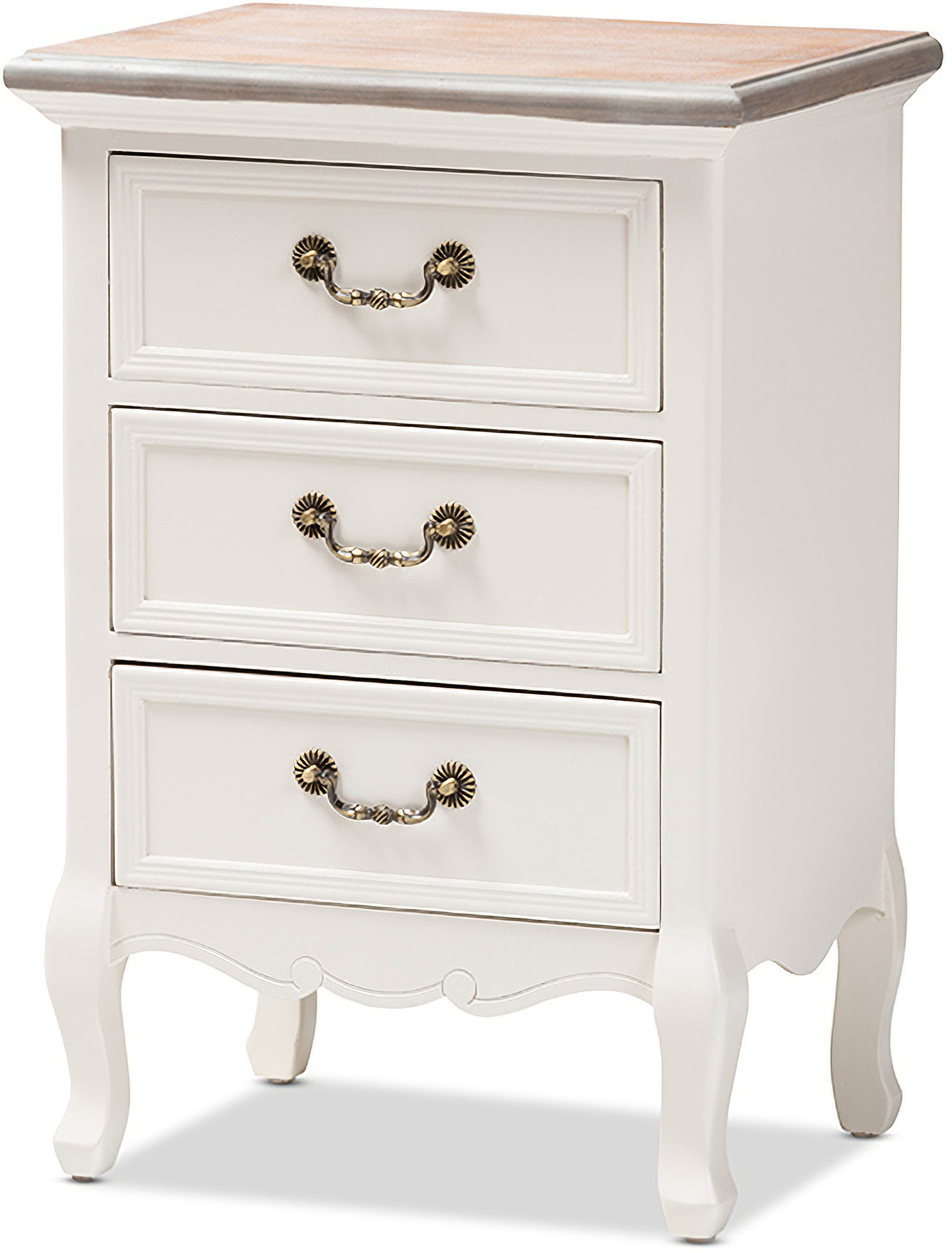 Baxton Studio Capucine Antique French Country Cottage Two Tone Natural Whitewashed Oak And White Finished Wood 3 Drawer Nightstand 1stopbedrooms