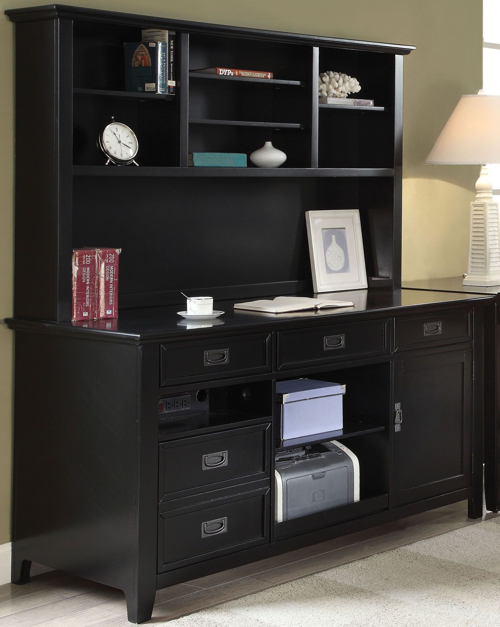 Pandora Black Office Cabinet With Hutch 1stopbedrooms